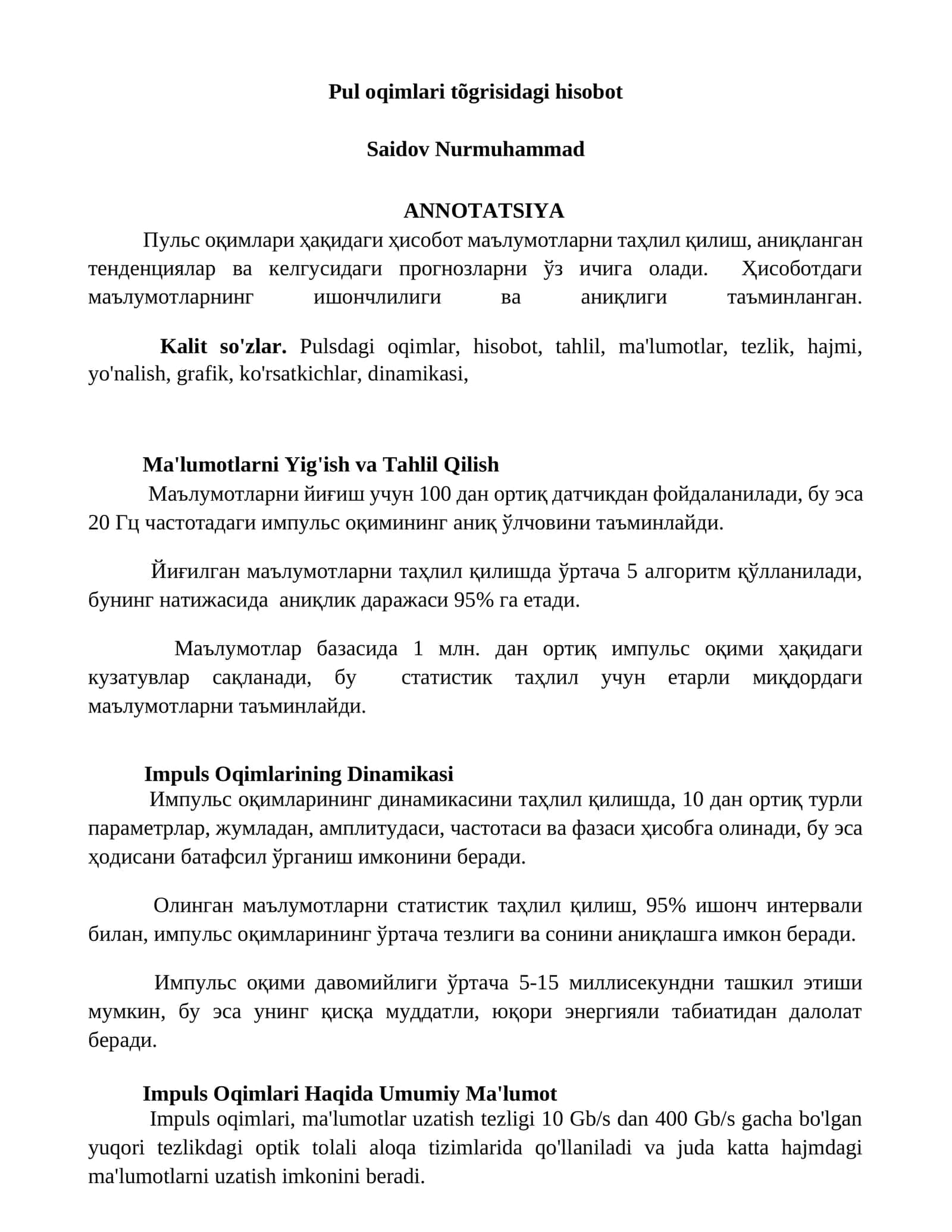 Pul oqimlari tõgrisidagi hisobot