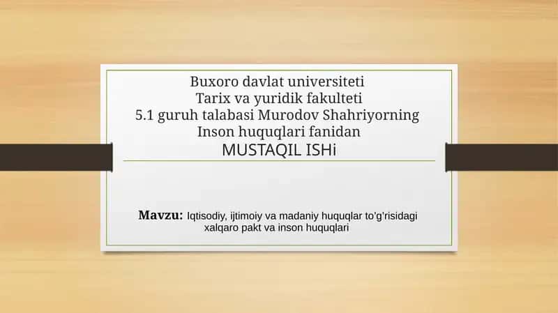 Inson huquqlari fanidan MUSTAQIL ISH