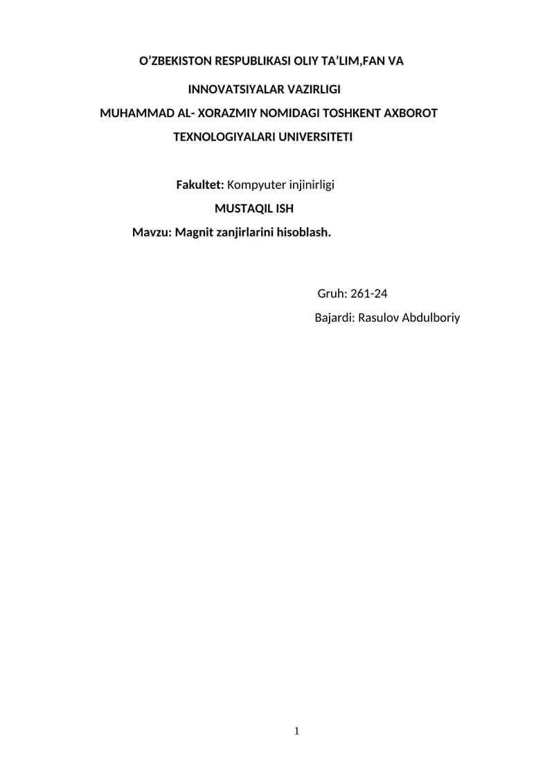 Magnit zanjirlarini hisoblash
