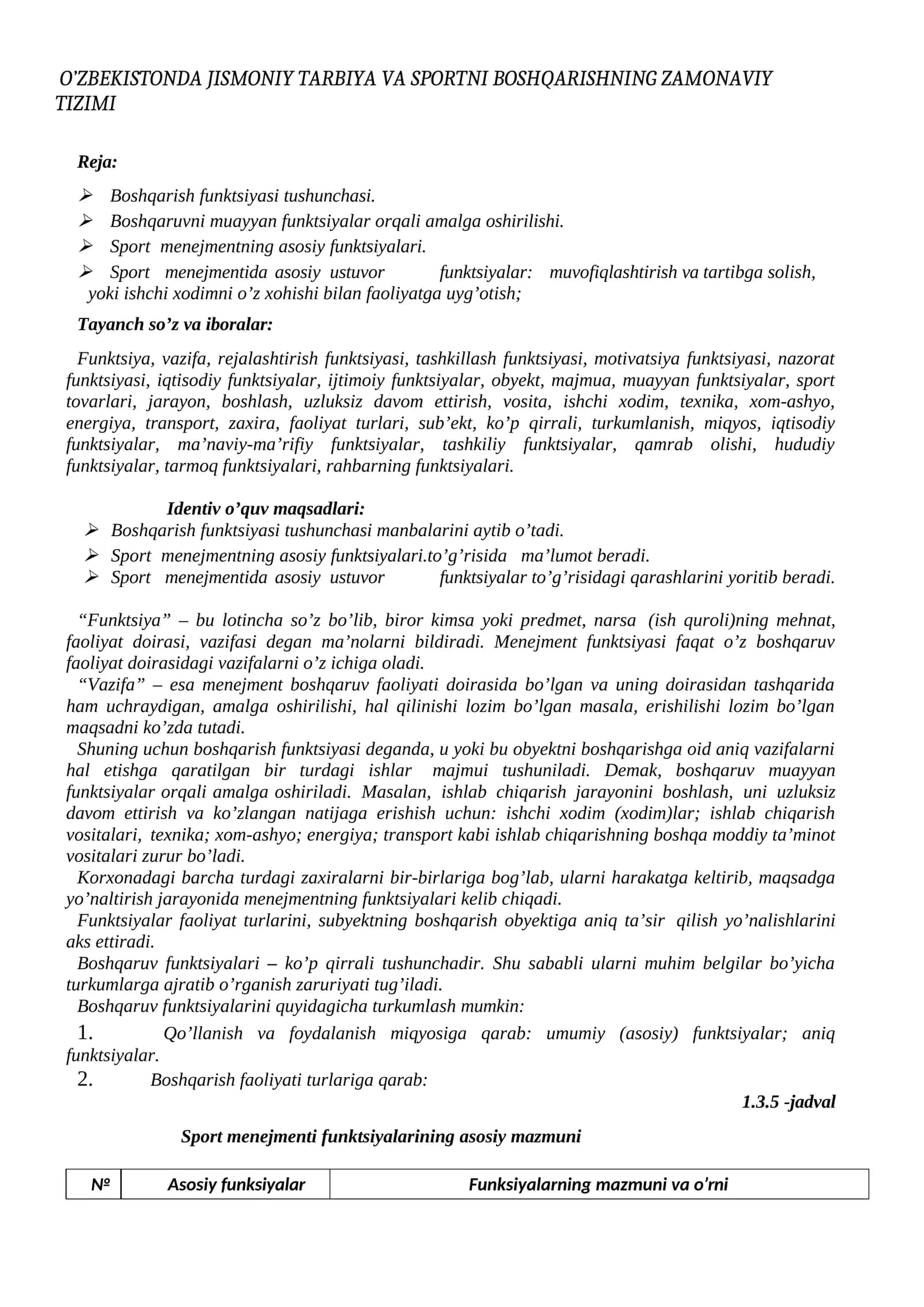 O'zbekistonda Jismoniy Tarbiya va Sportni Boshqarishning Zamonaviy Tizimi