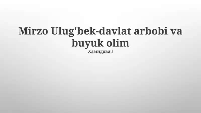 Mirzo Ulug'bek: Davlat Arbobı