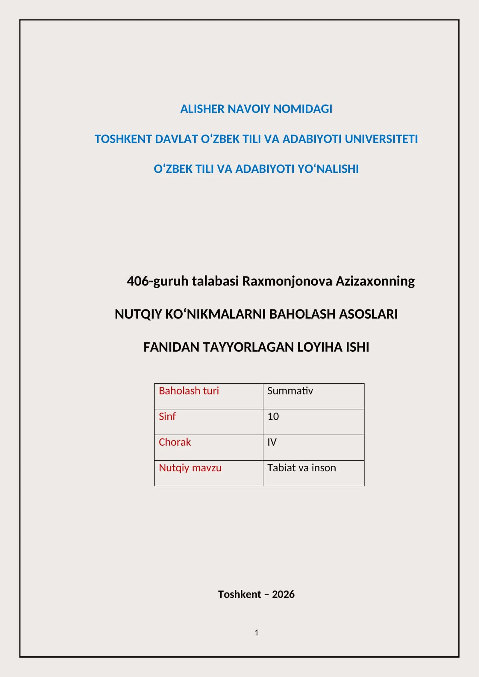 NUTQIY KO‘NIKMALARNI BAHOLASH ASOSLARI