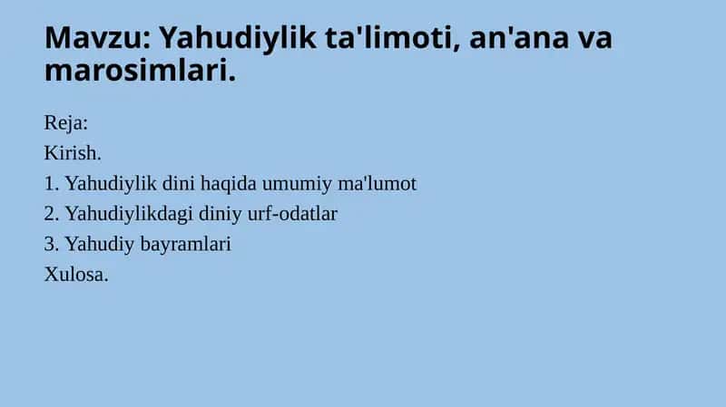 Yahudiylik ta'limoti, an'ana va marosimlari