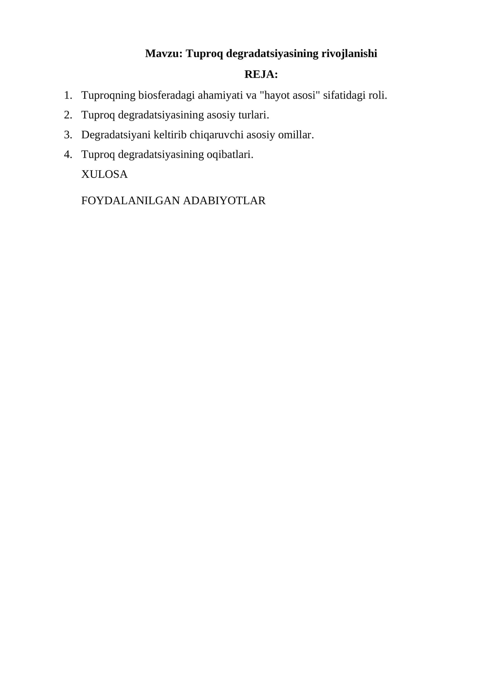Tuproq degradatsiyasining rivojlanishi