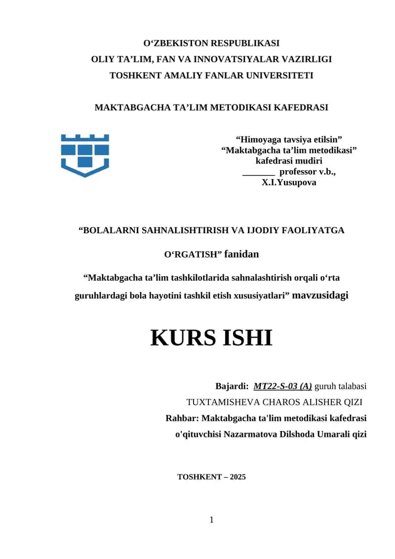 Maktabgacha ta’lim tashkilotlarida sahnalashtirish orqali o‘rta guruhlardagi bola hayotini tashkil etish xususiyatlari12 .docx