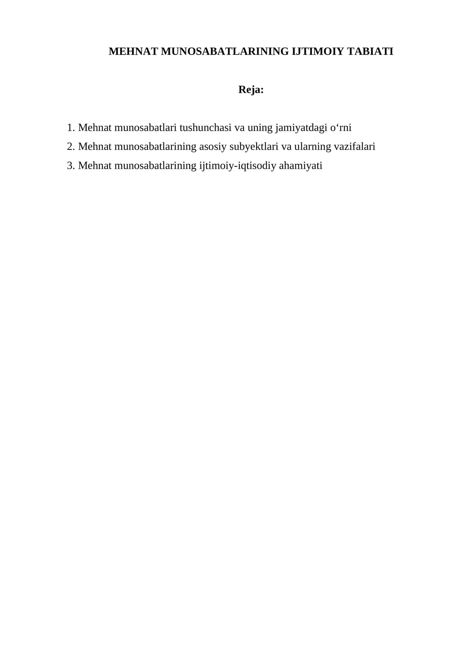 MEHNAT MUNOSABATLARINING IJTIMOIY TABIATI