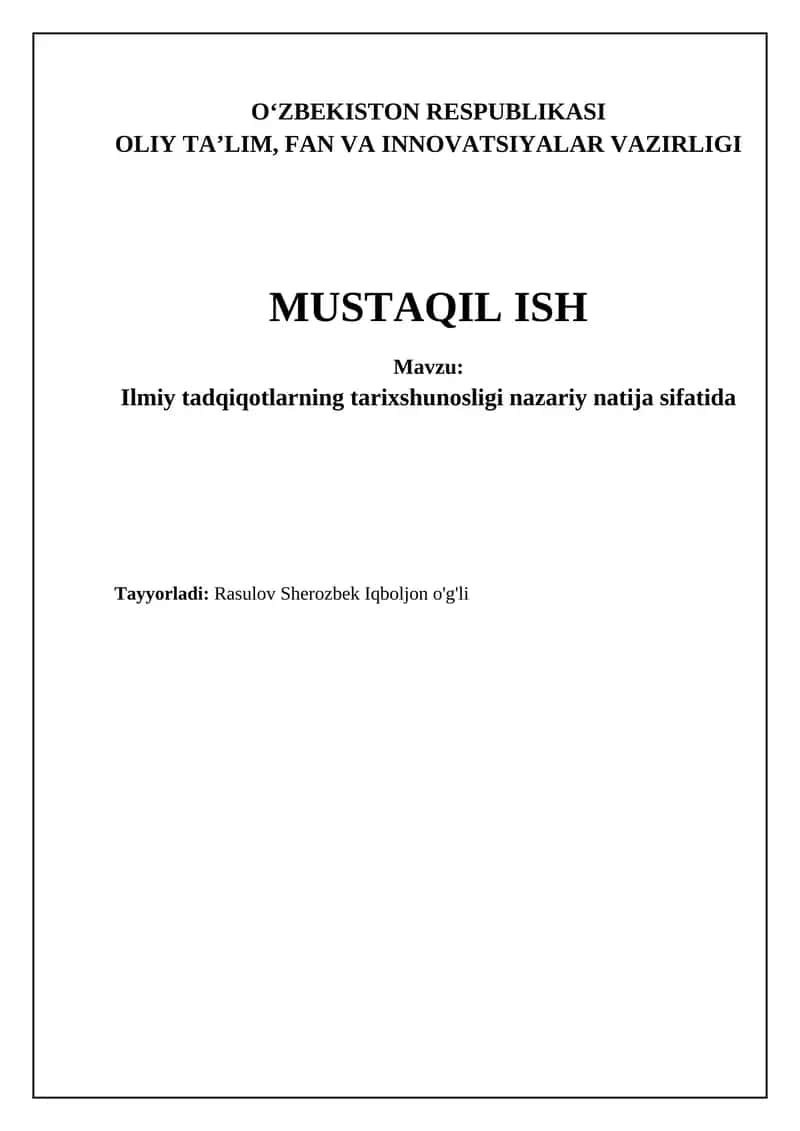 Ilmiy tadqiqotlarning tarixshunosligi nazariy natija sifatida