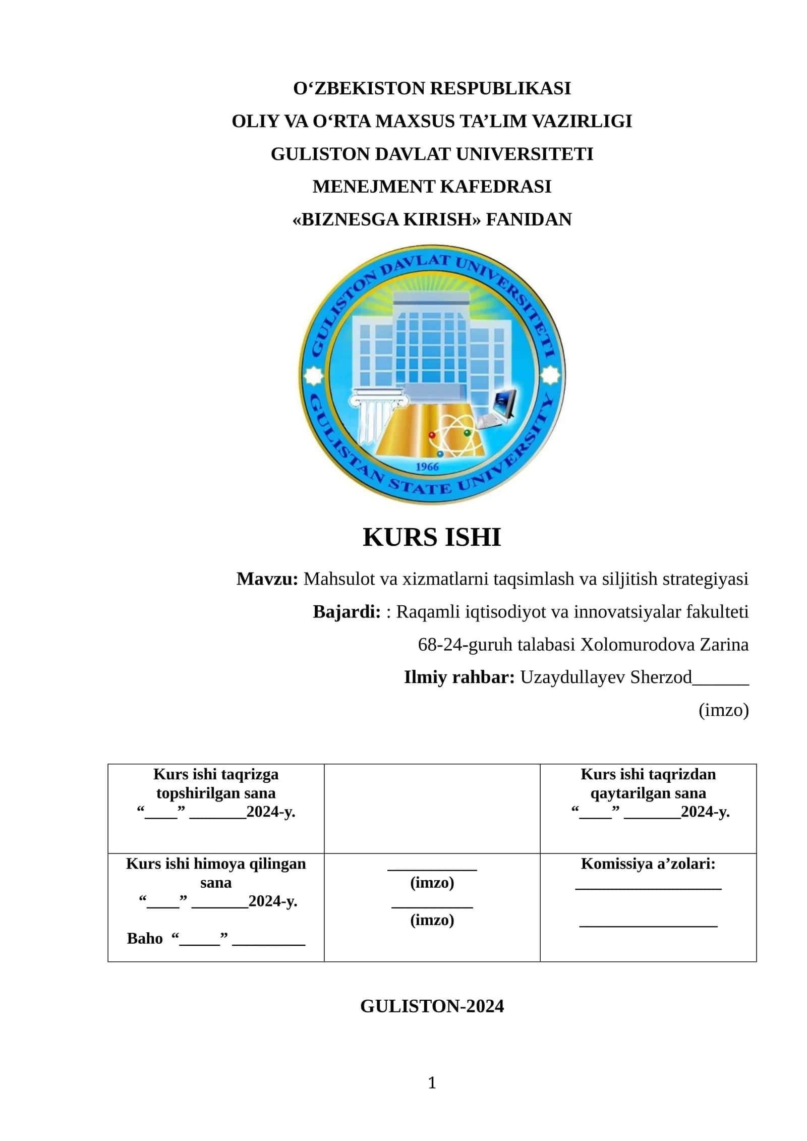 BIZNESGA KIRISH