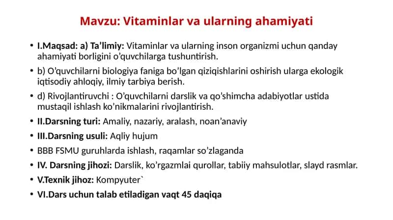 Vitaminlar va ularning ahamiyati