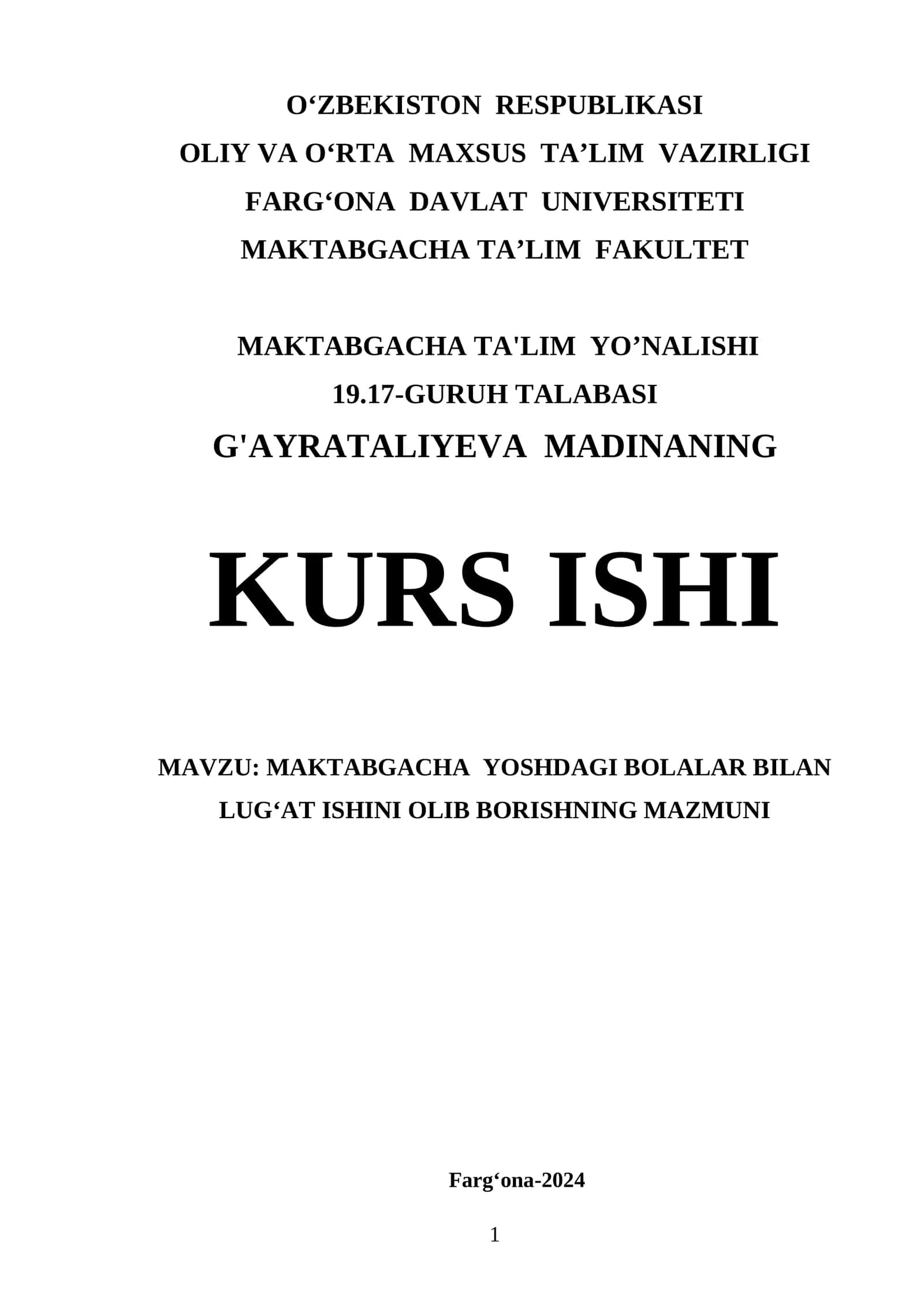 Maktabgacha yoshdagi bolalar bilan lug‘at ishini olib borishning mazmuni