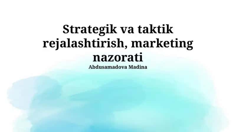 Strategik va Taktik Rejalashtirish