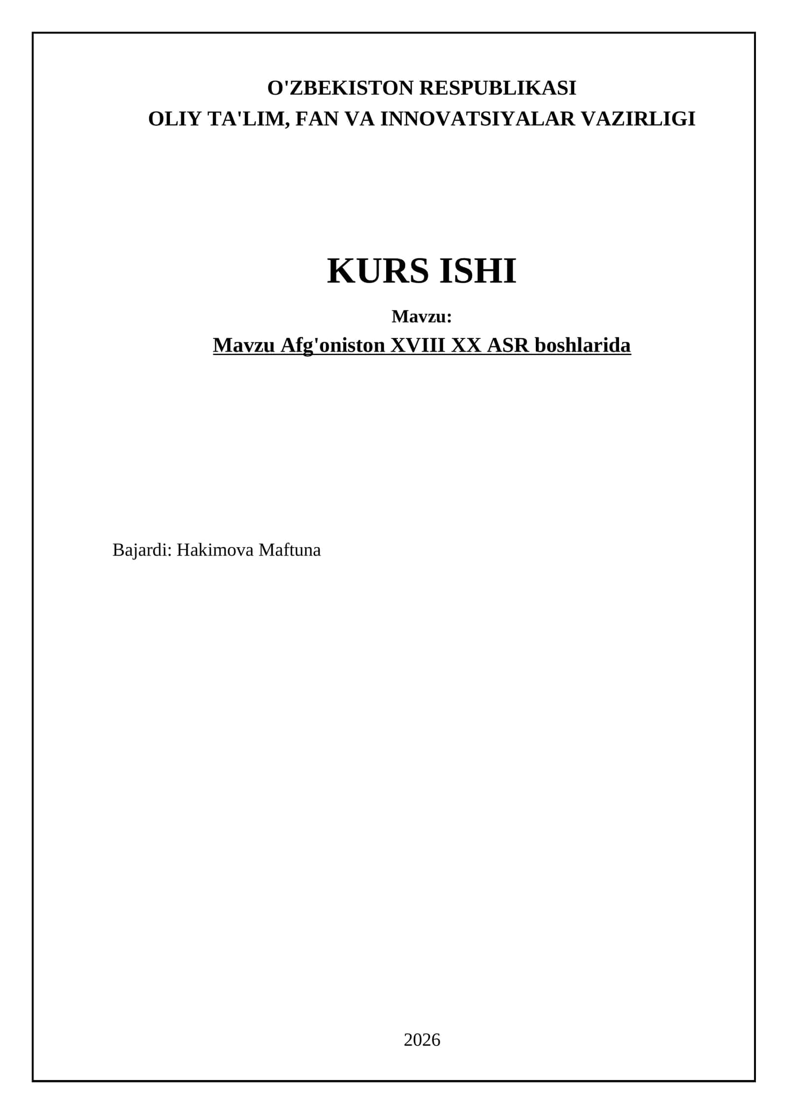 Afg'oniston XVIII XX ASR boshlarida