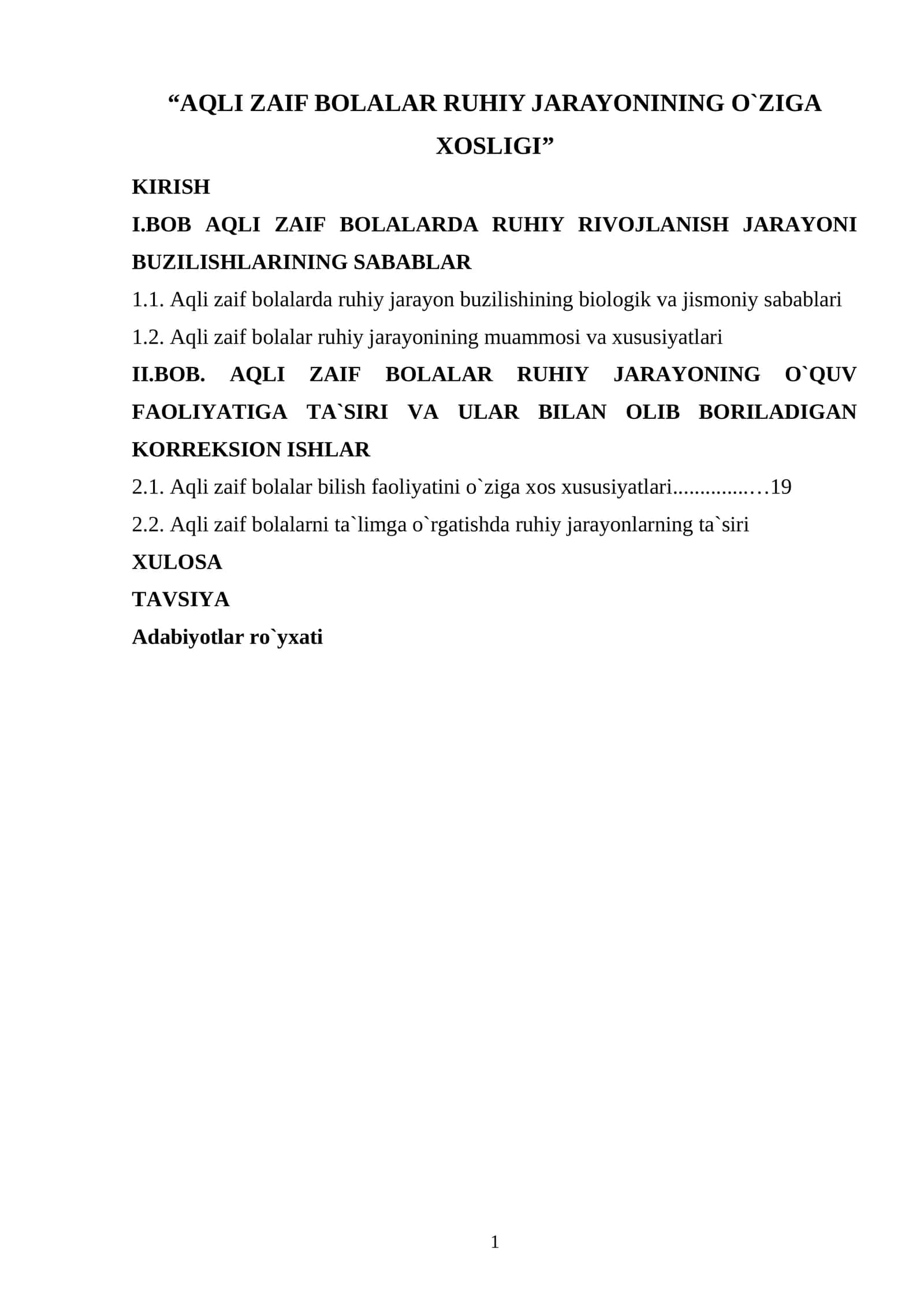 AQLI ZAIF BOLALAR RUHIY JARAYONINING O`ZIGA XOSLIGI