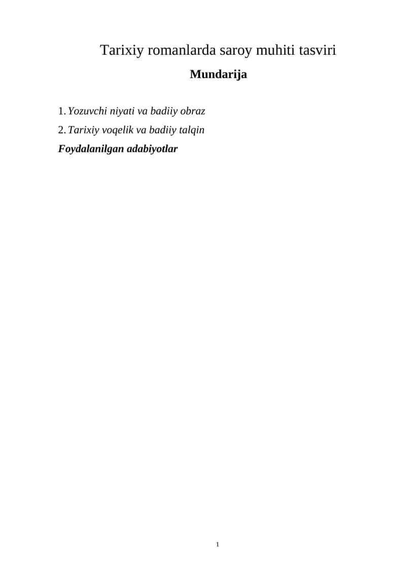 Tarixiy romanlarda saroy muhiti tasviri