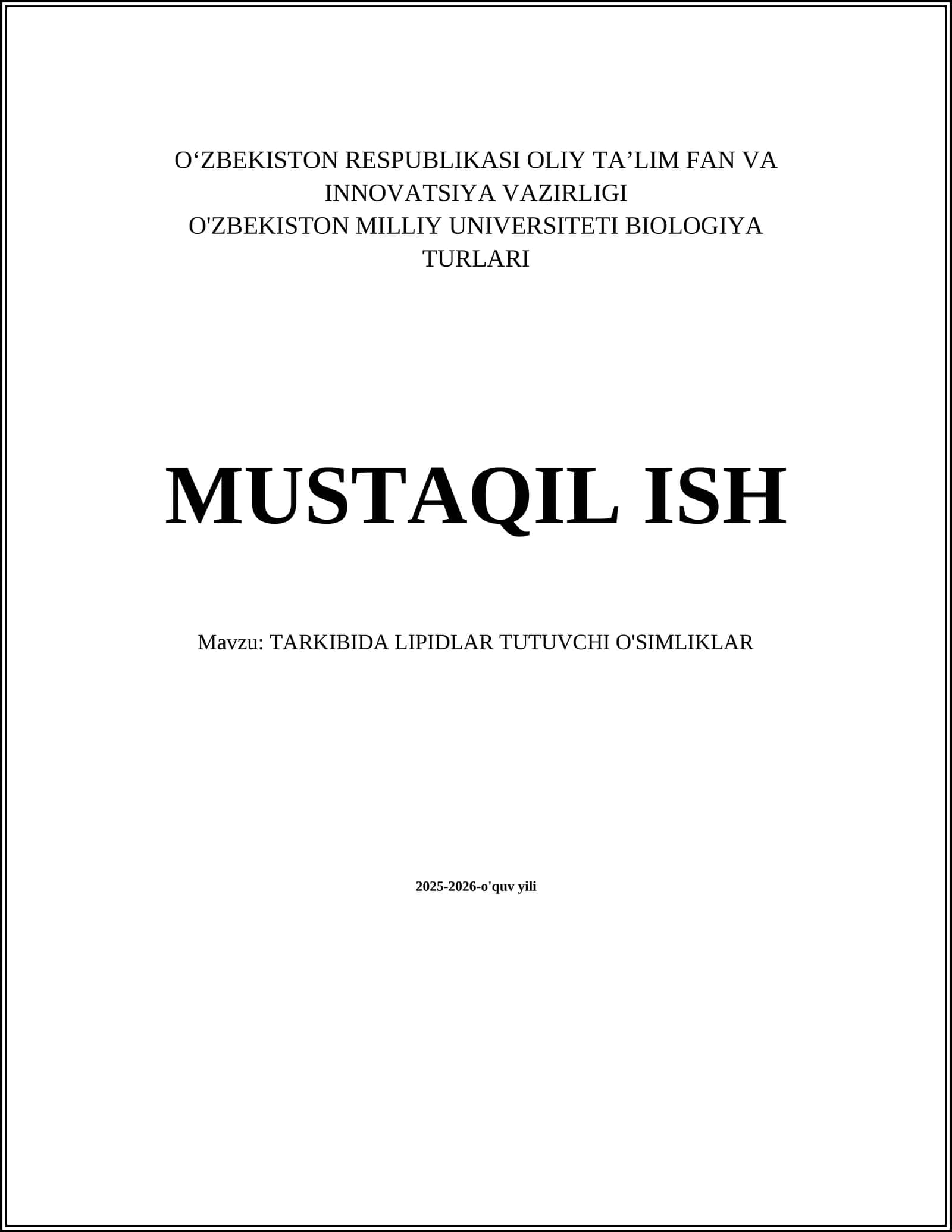 TARKIBIDA LIPIDLAR TUTUVCHI O'SIMLIKLAR