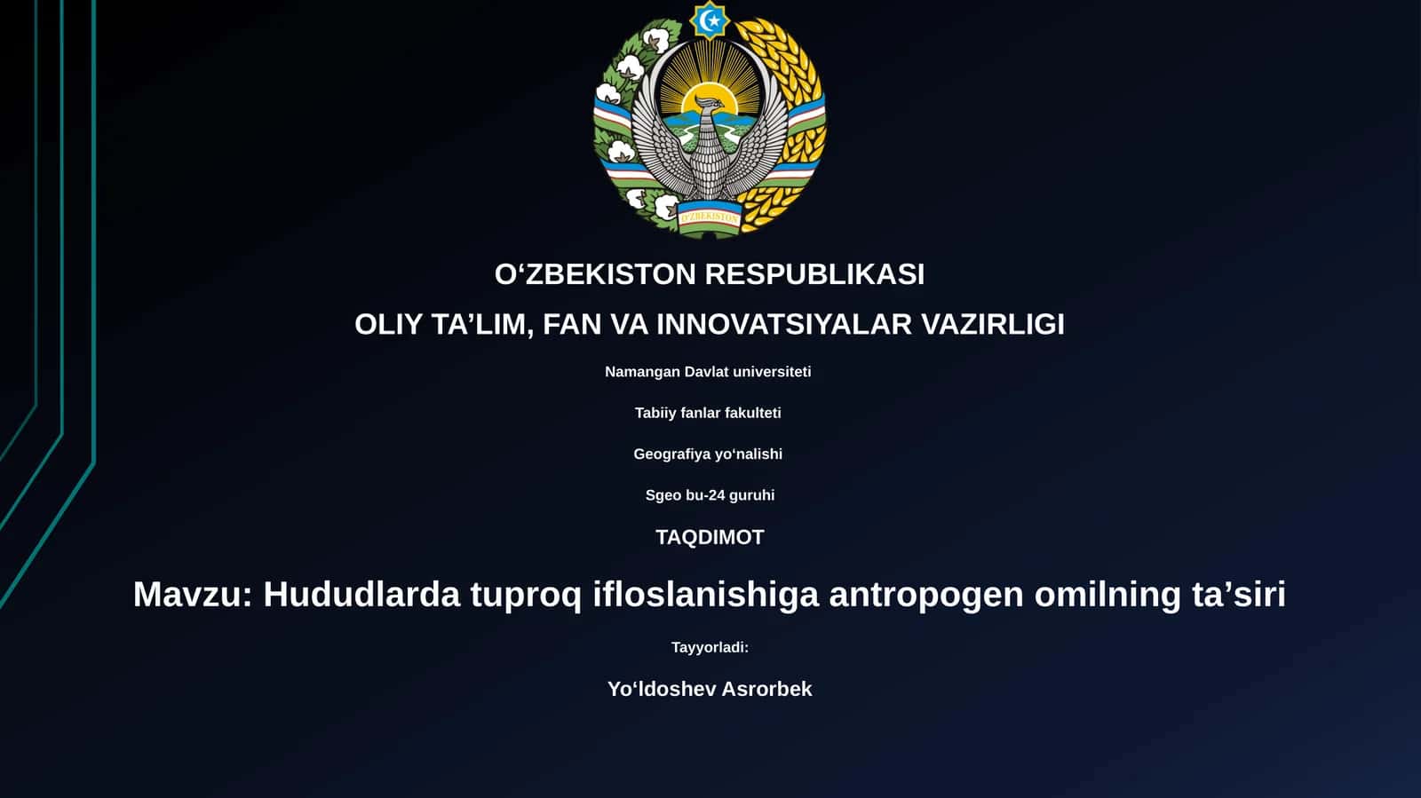 Hududlarda tuproq ifloslanishiga antropogen omilning ta'siri