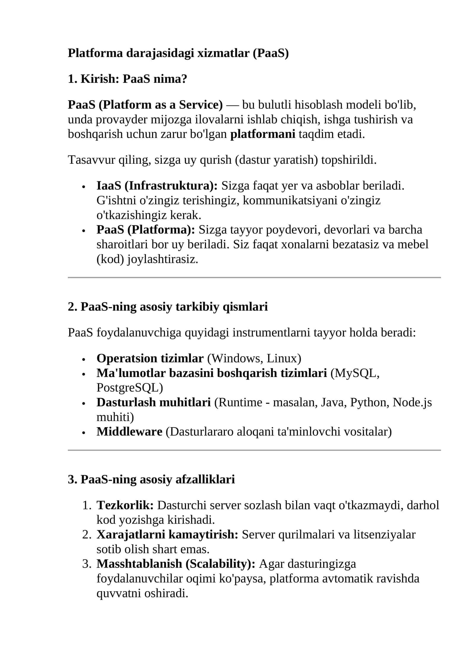 Platforma darajasidagi xizmatlar (PaaS)