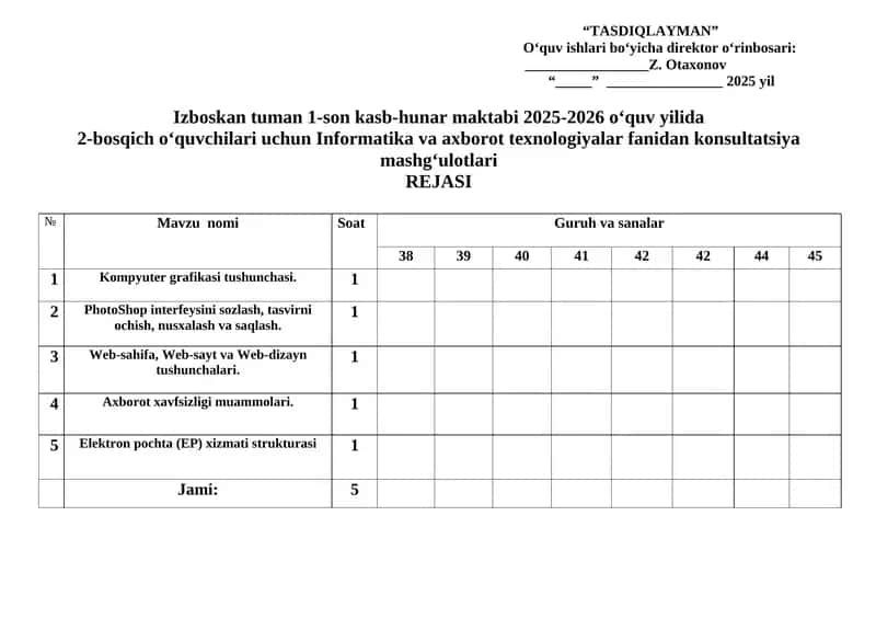 Informatika va axborot texnologiyalari konsultatsiya mashg'ulotlari