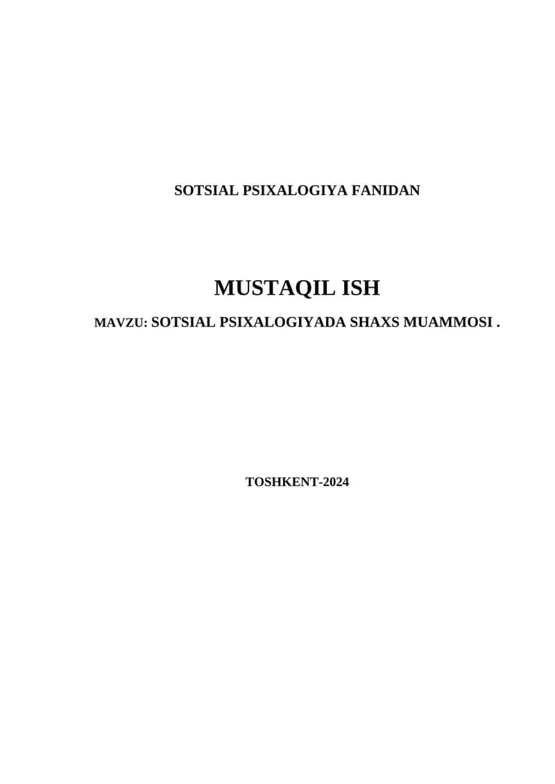 SOTSIAL PSIXALOGIYADA SHAXS MUAMMOSI