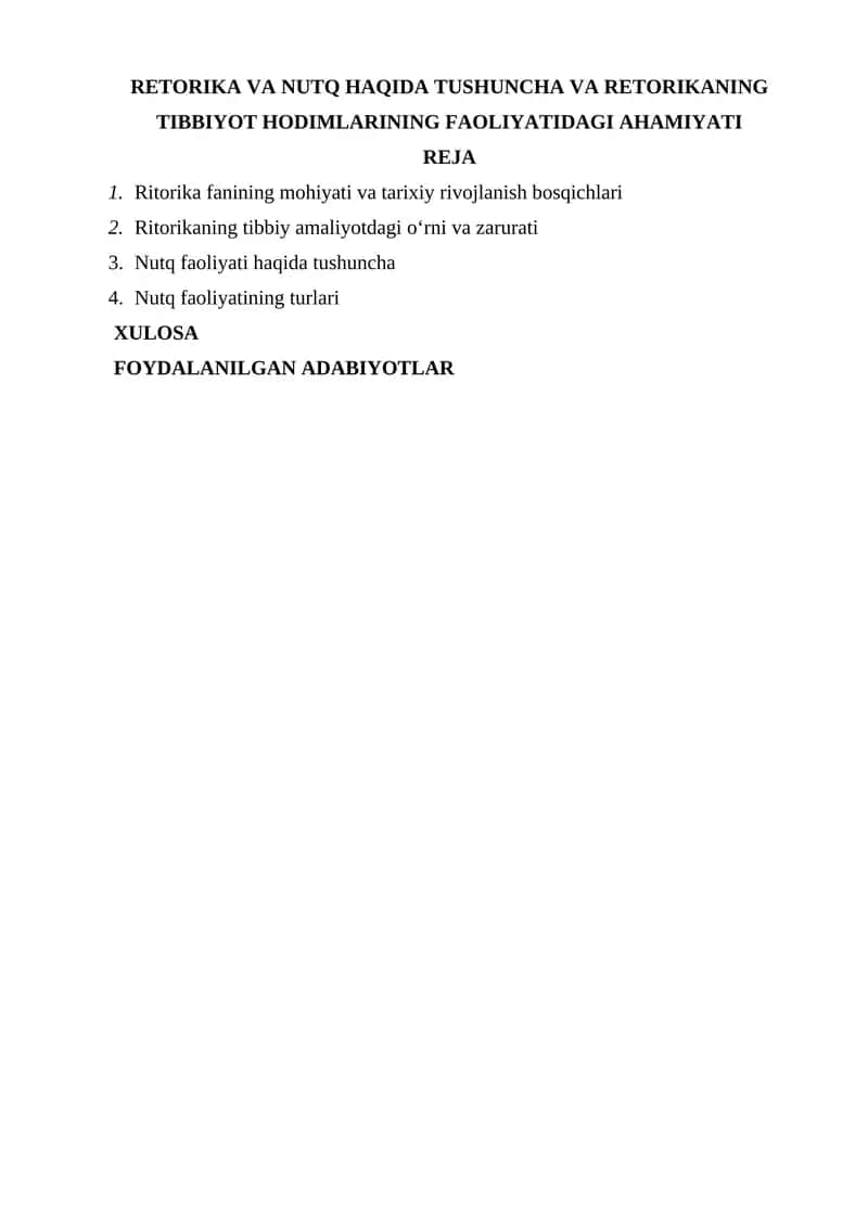 Retorika va Nutq Haqida Tushuncha va Retorikaning Tibbiyot Hodimlarining Faoliyatidagi Ahamiyati