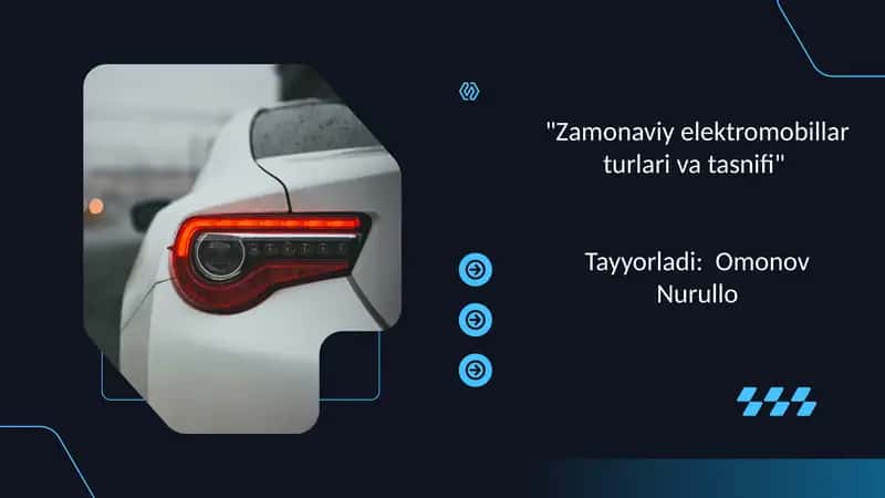 Zamonaviy elektromobillar turlari va tasnifi