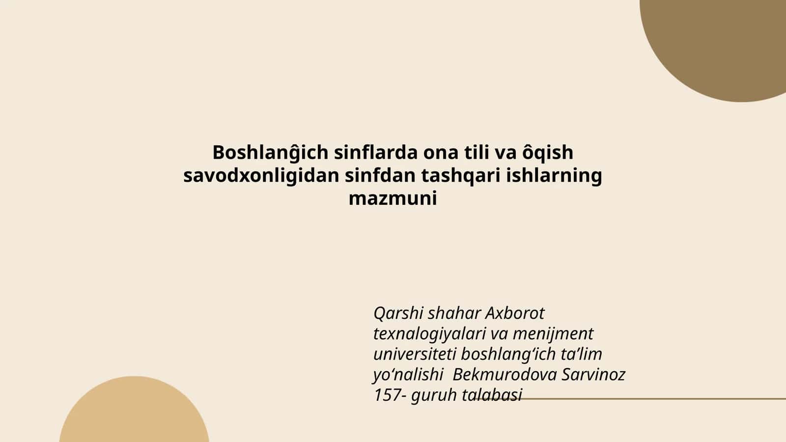 Boshlanĝich sinflarda ona tili va ôqish savodxonligidan sinfdan tashqari ishlarning mazmuni