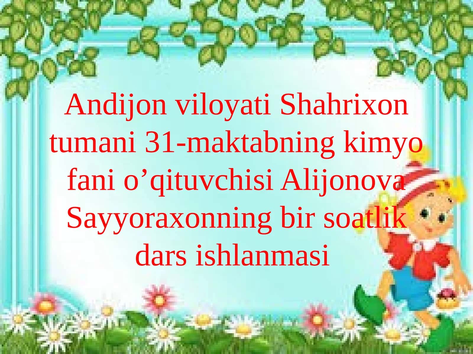 Kimyo fanidan Sikloalkanlarning olinishi va xossalari mavzusida ochiq dars ishlanmasi