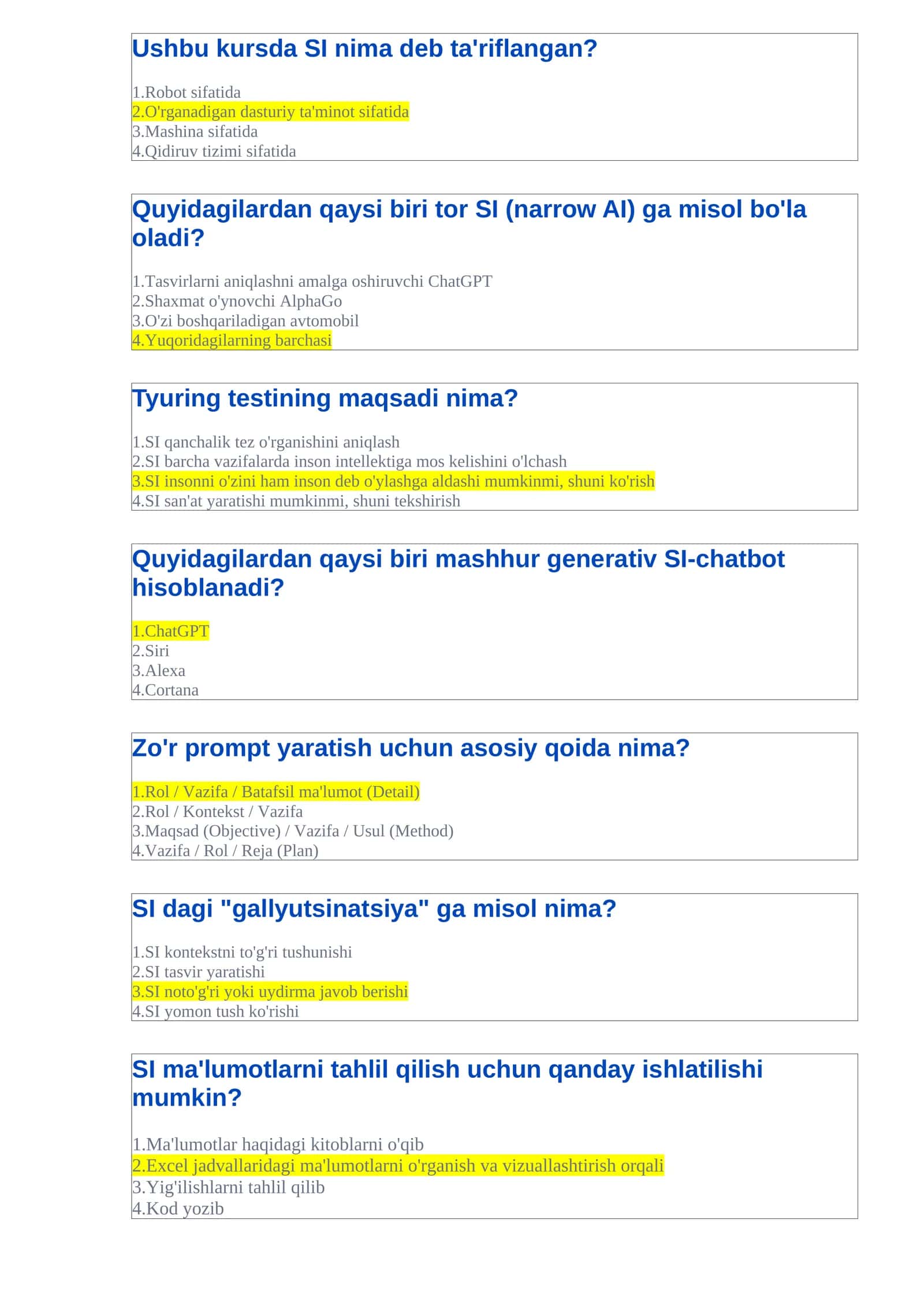 Sun'iy intellekt savol-javoblari