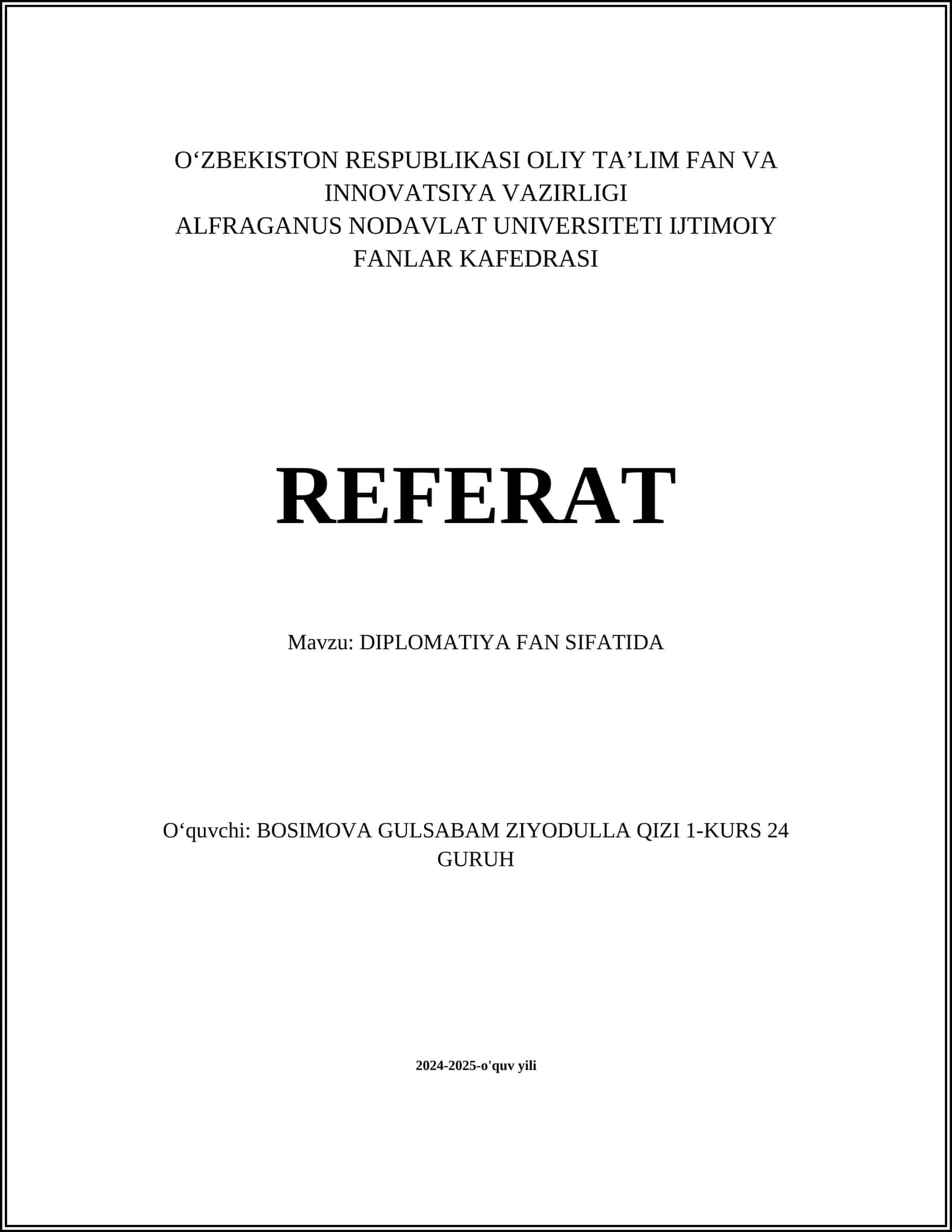 DIPLOMATIYA FAN SIFATIDA