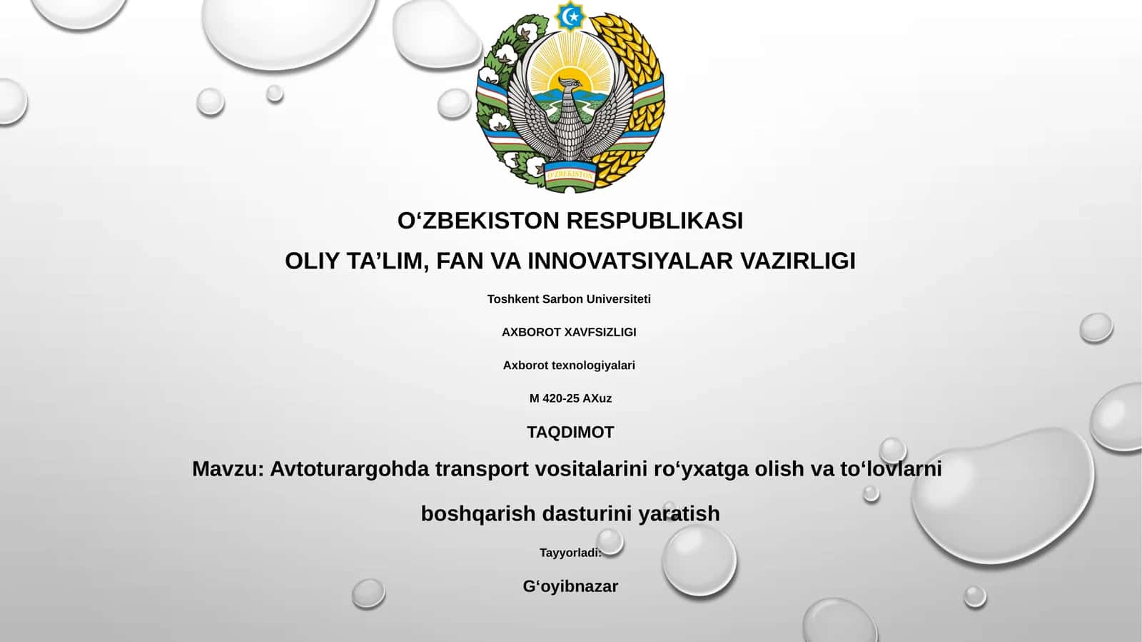 Avtoturargohda transport vositalarini ro‘yxatga olish va to‘lovlarni boshqarish dasturini yaratish