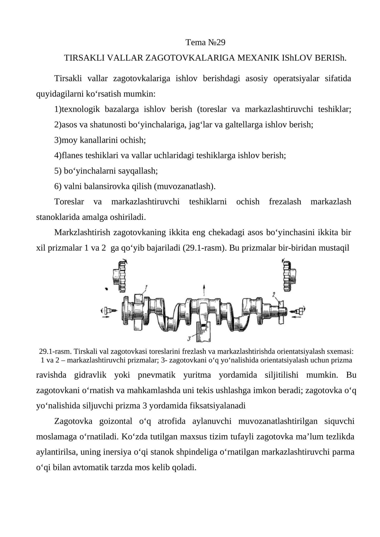 TIRSAKLI VALLAR ZAGOTOVKALARIGA MEXANIK IShLOV BERISh