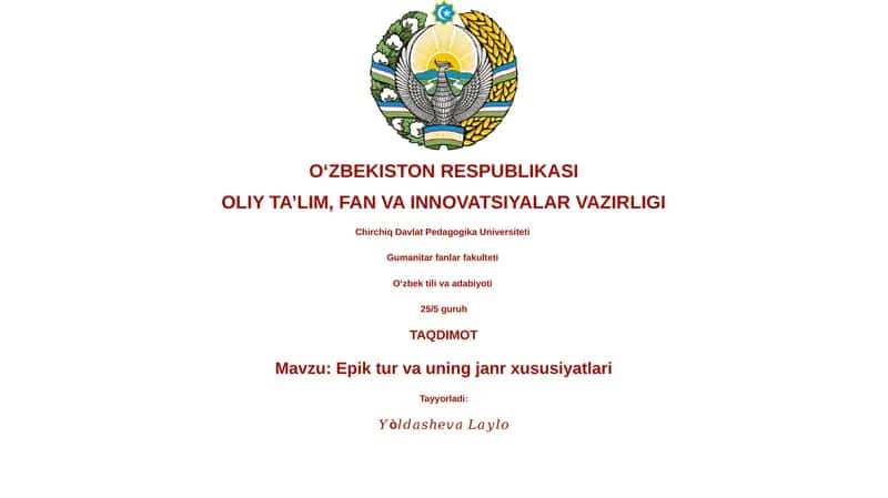 Epik tur va uning janr xususiyatlari