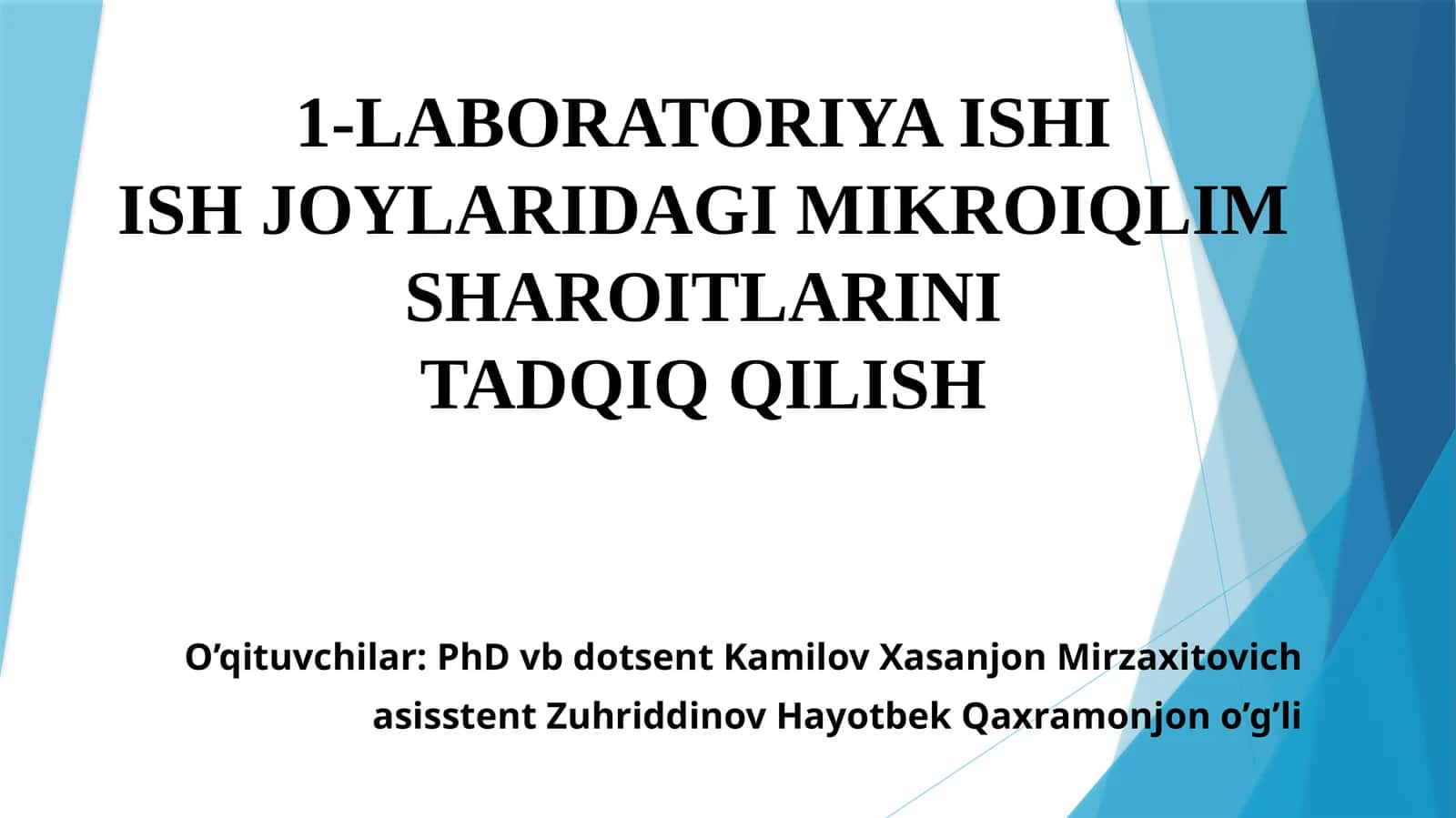 Laboratoriya Ishiishjoylaridagi Mikroiqlim Sharoitlarini Tadqiq Qilish