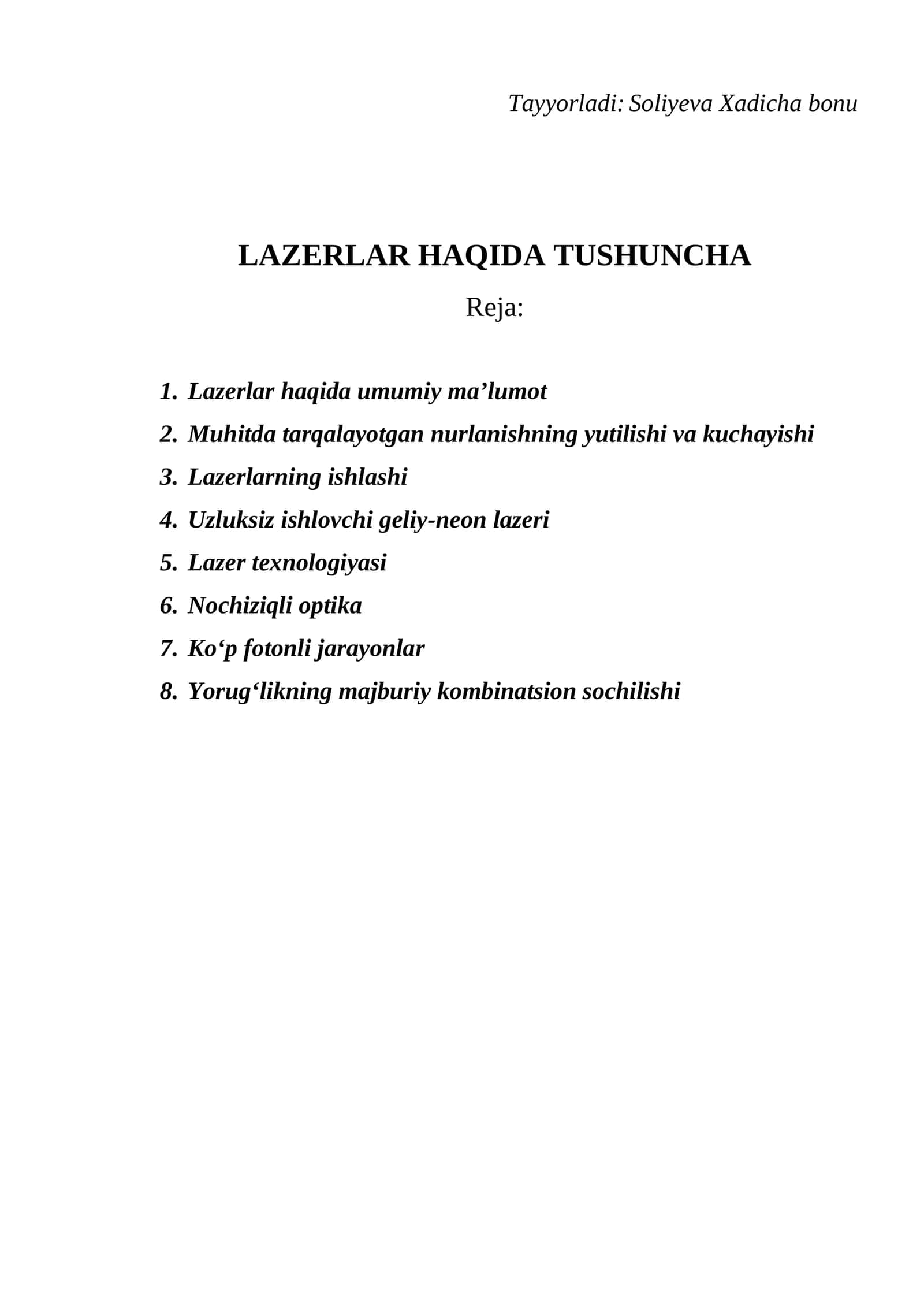 Lazerlar haqida Tushuncha