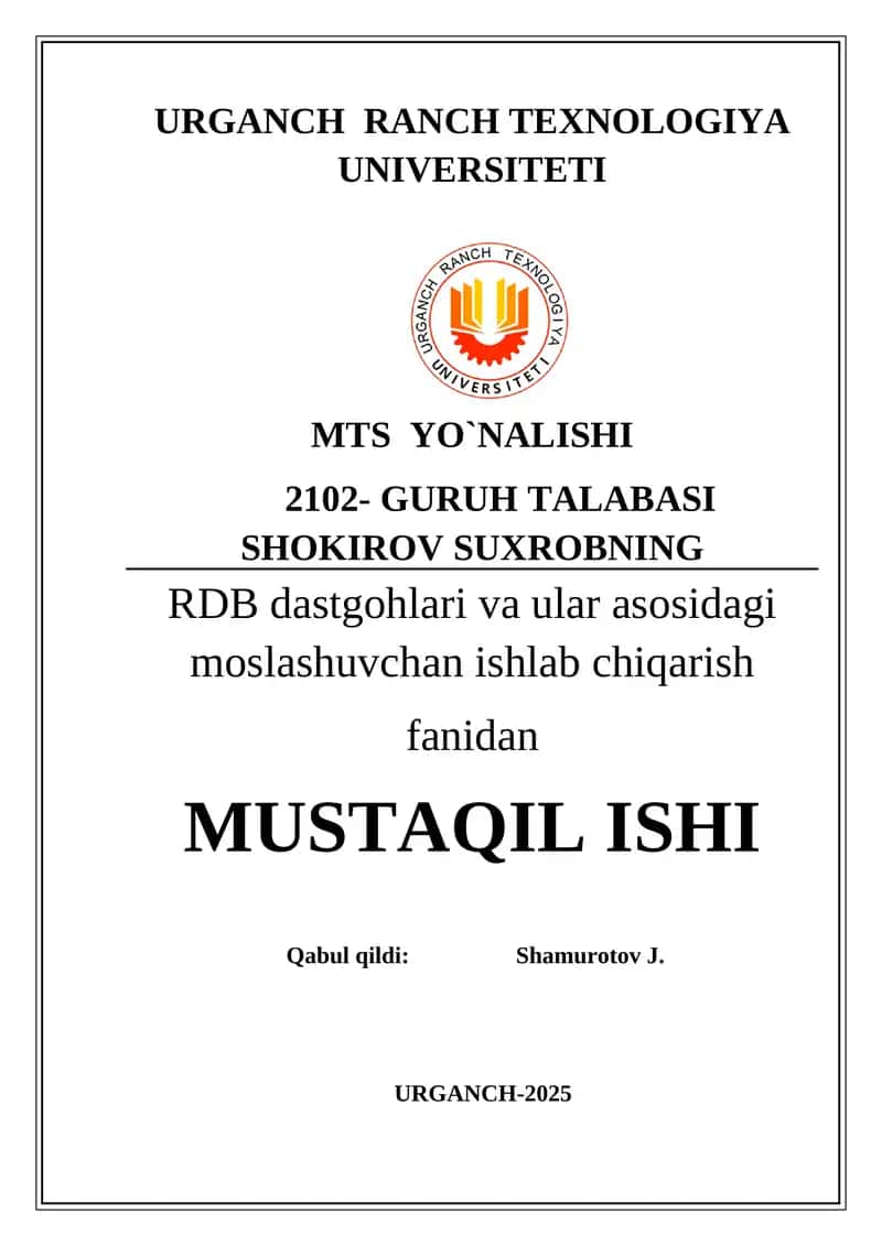 RDB tokarilik texnologik jihozlarini strukturaviy texnologik modellashtirish