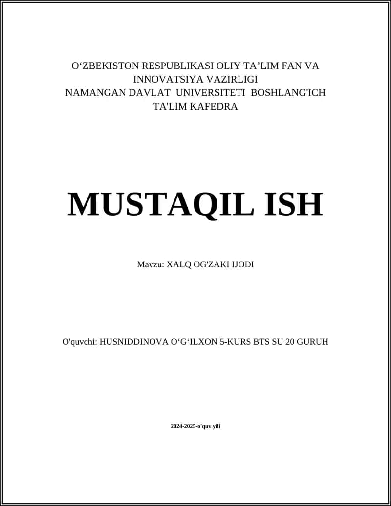 XALQ OG'ZAKI IJODI