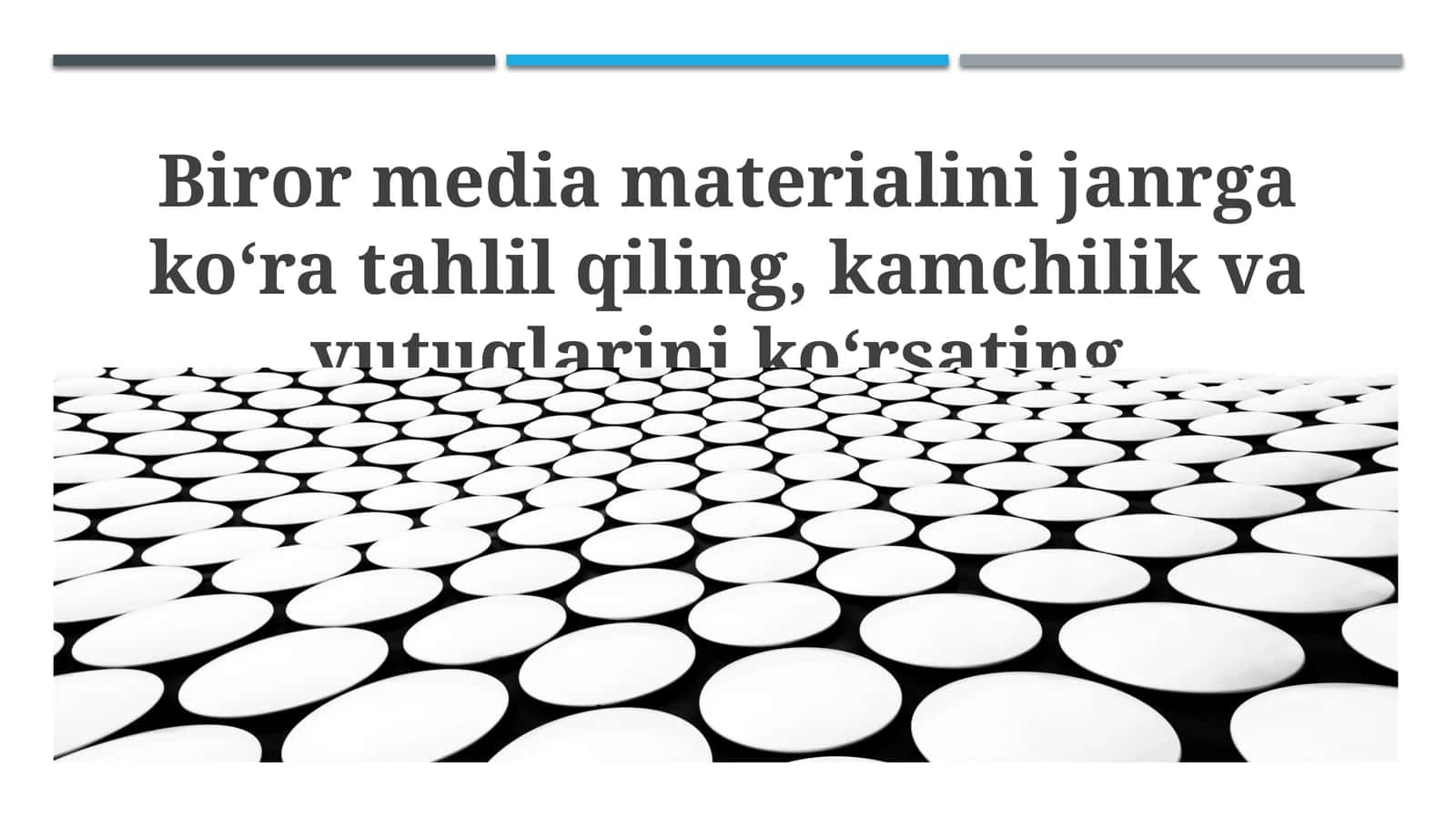 Biror media materialini janrga ko‘ra tahlil qiling, kamchilik va yutuqlarini ko‘rsating