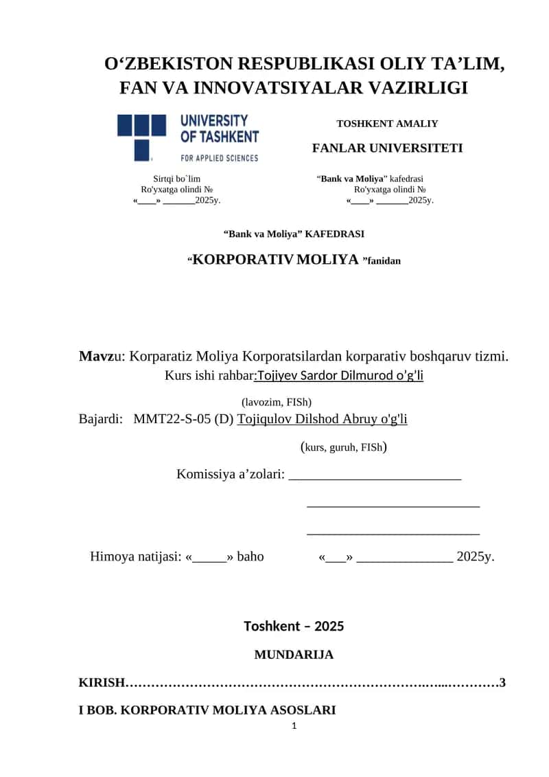 KORPORATIV MOLIYA KURSI