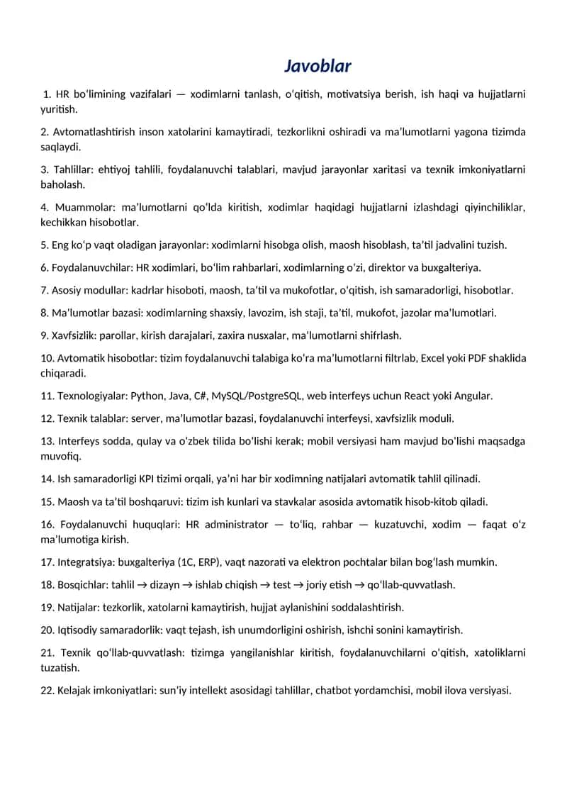 HR bo‘limi avtomatlashdirish tizimi