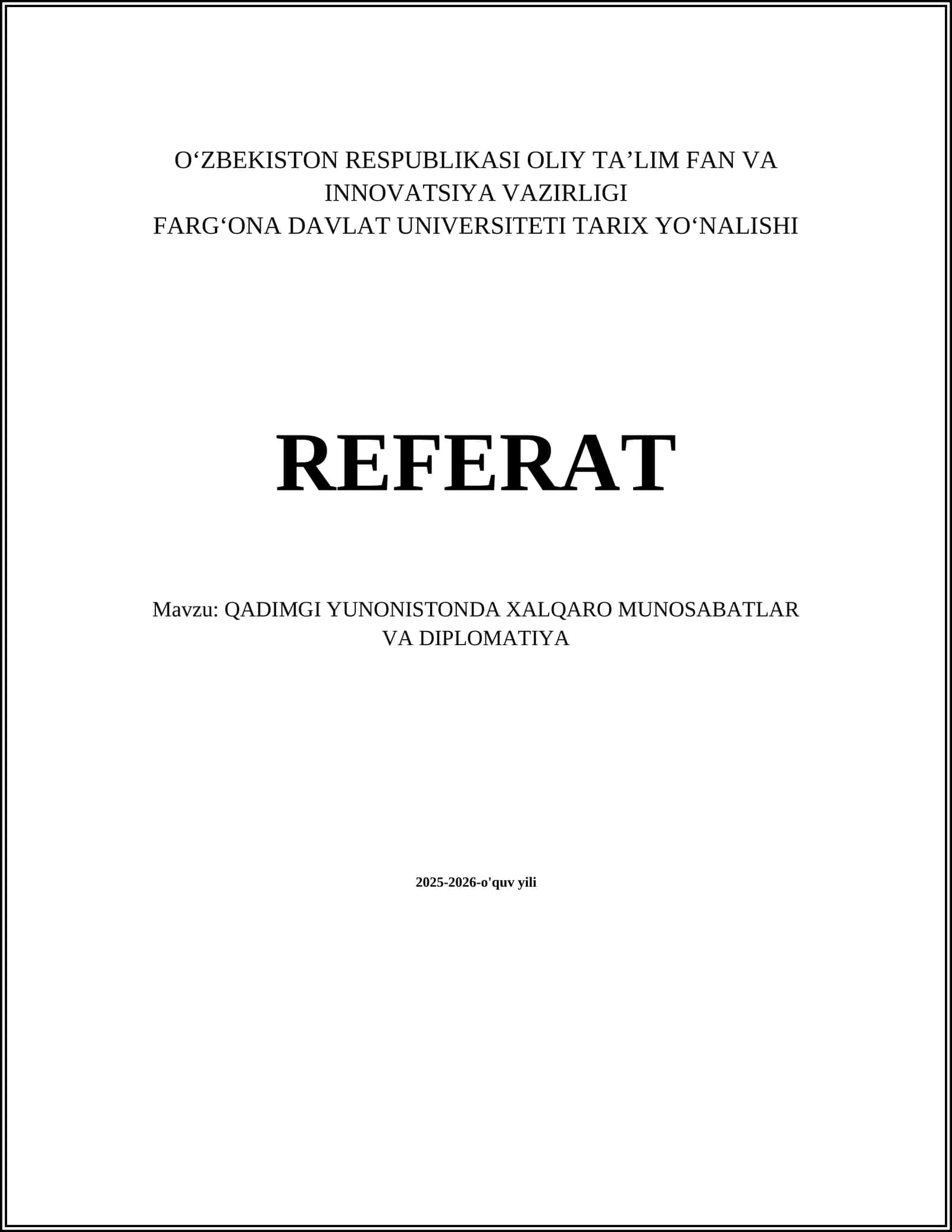 QADIMGI YUNONISTONDA XALQARO MUNOSABATLAR VA DIPLOMATIYA