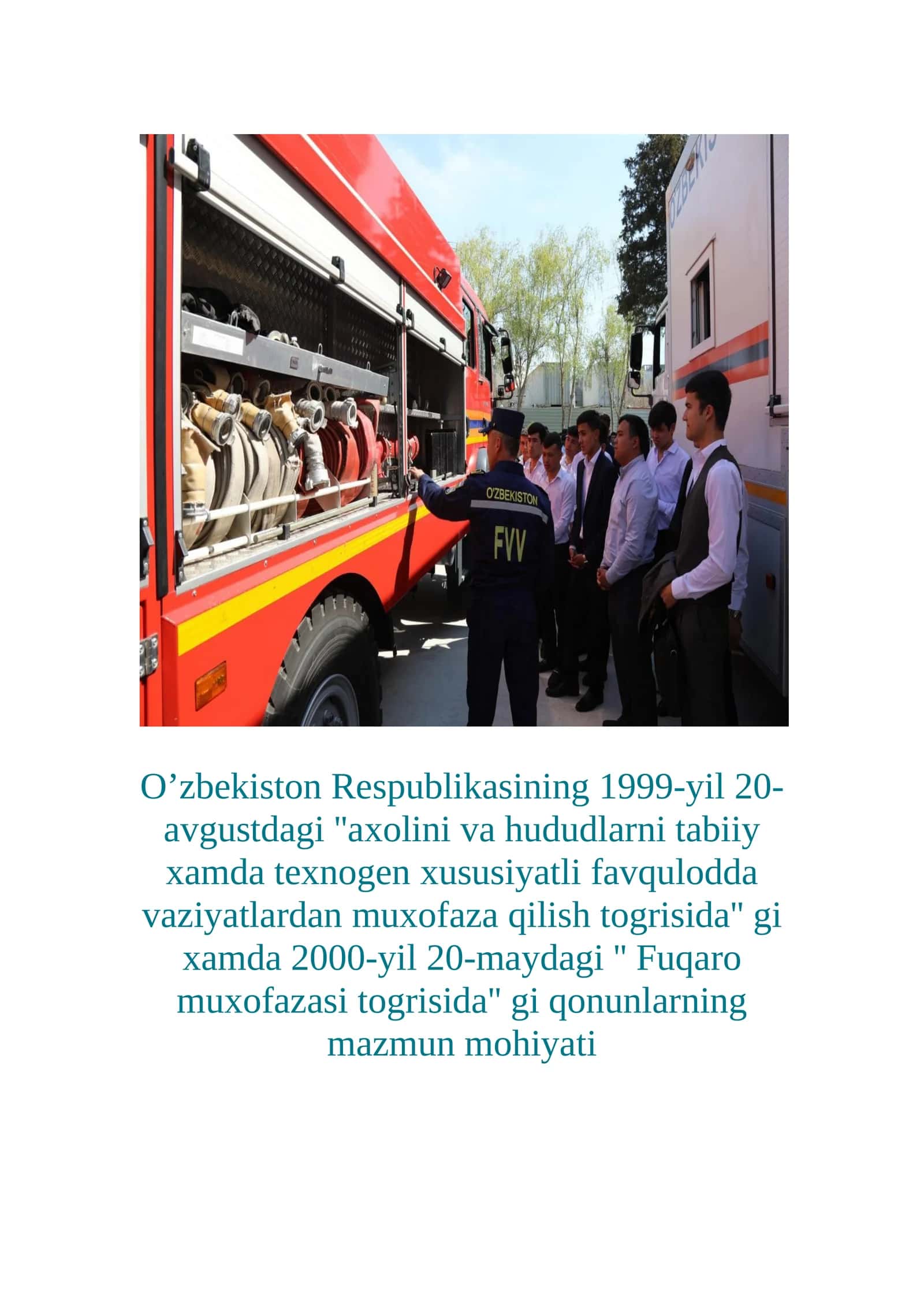 Aholini va hududlarni tabiiy hamda texnogen xususiyatli favqulodda vaziyatlardan muhofaza qilish to'g'risida