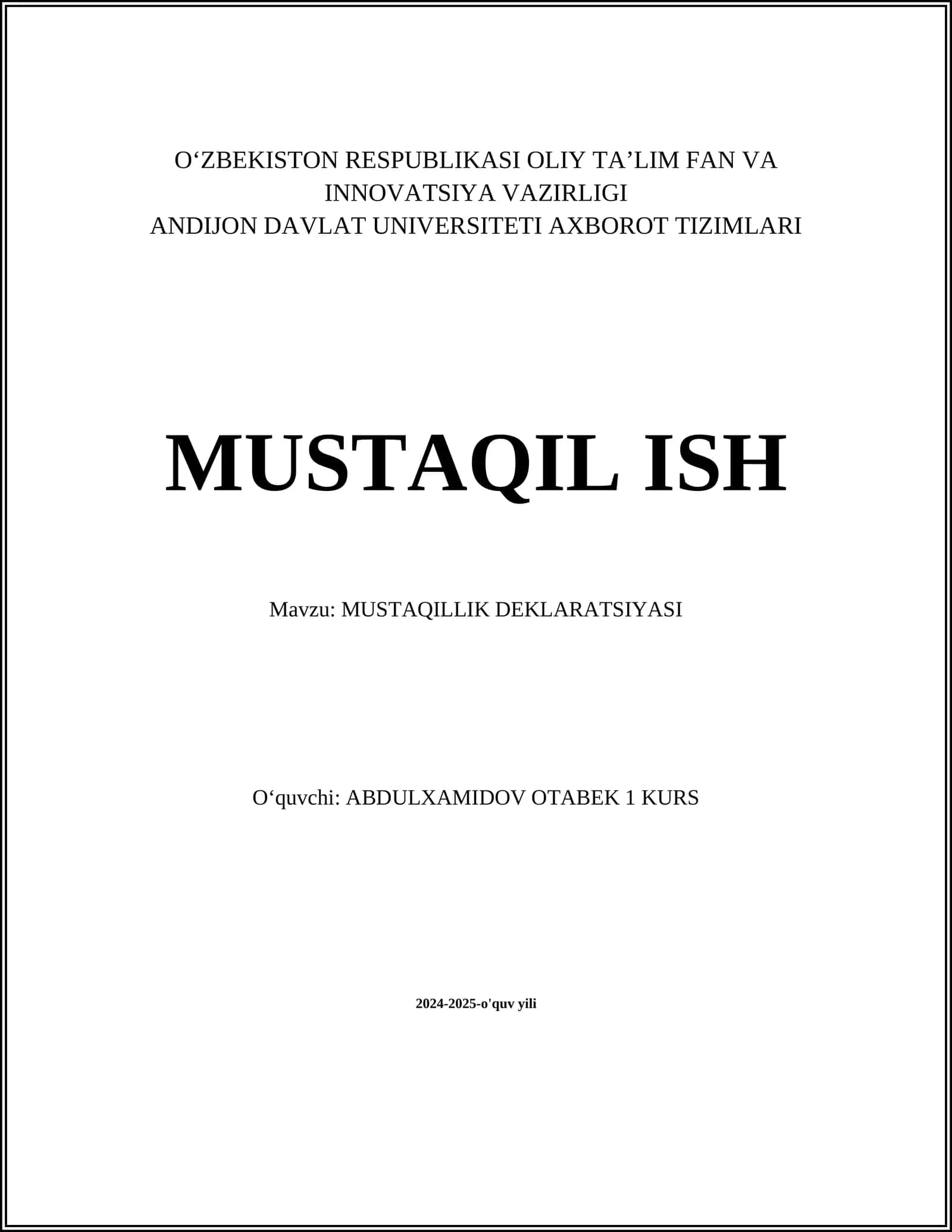 MUSTAQILLIK DEKLARATSIYASI