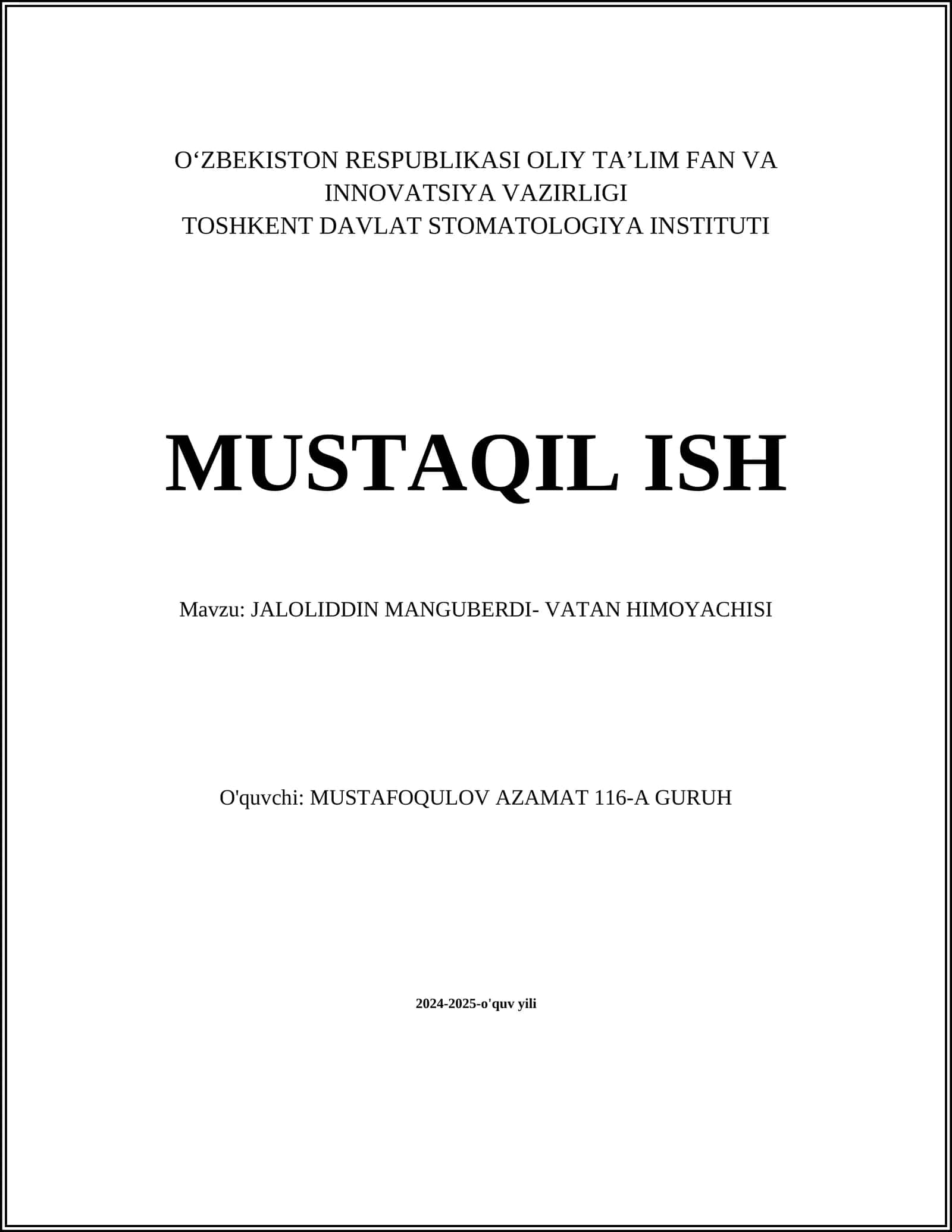 JALOLIDDIN MANGUBERDI- VATAN HIMOYACHISI