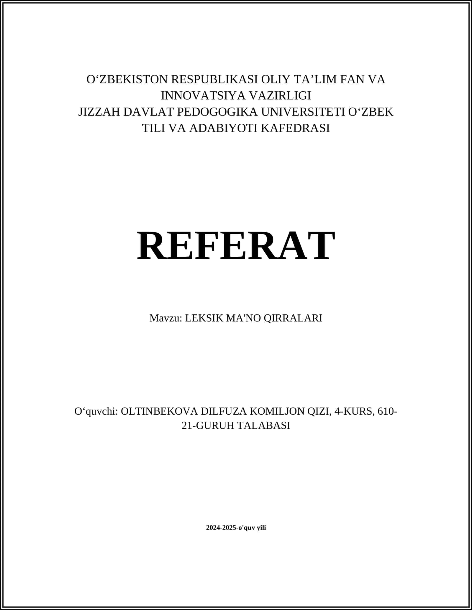 LEKSIK MA'NO QIRRALARI