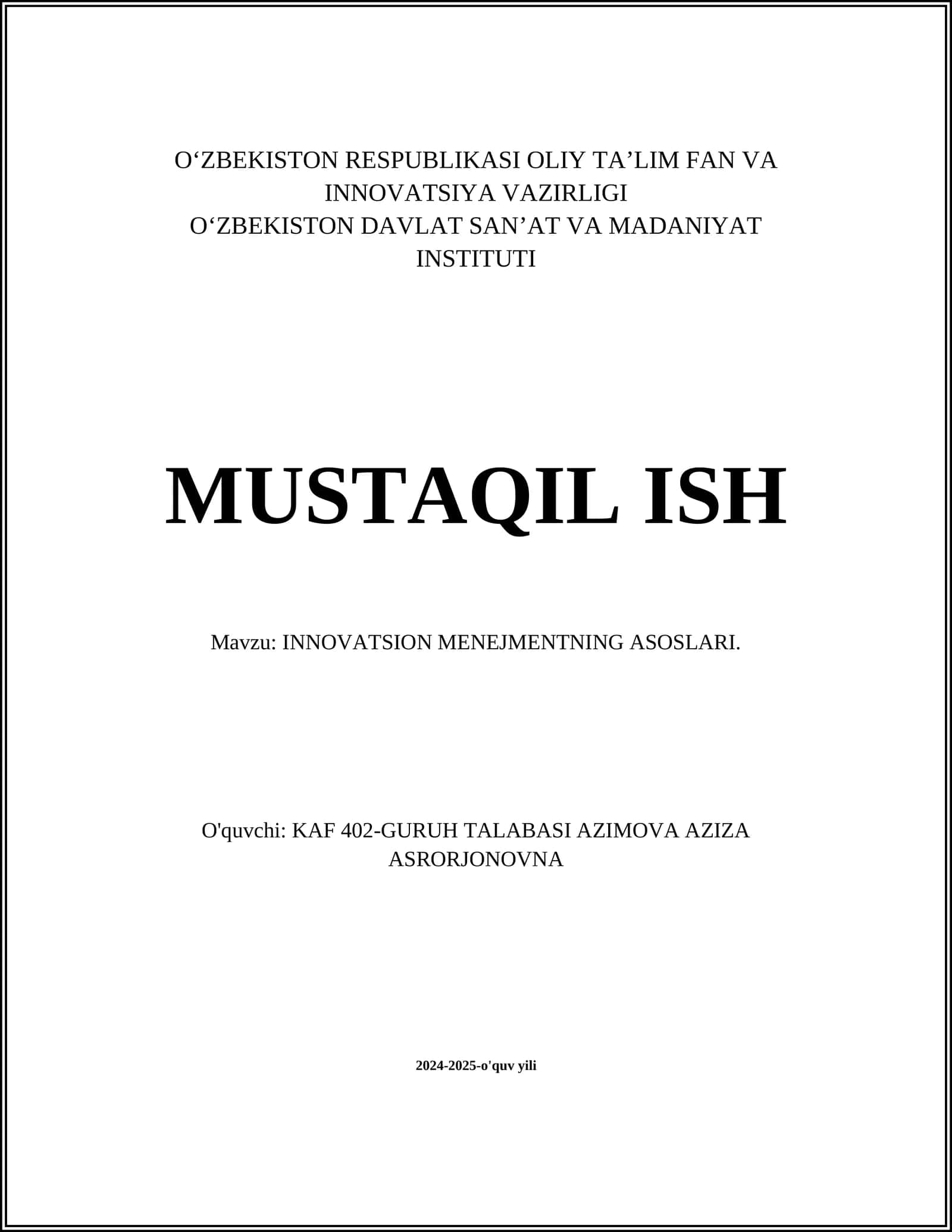 INNOVATSION MENEJMENTNING ASOSLARI