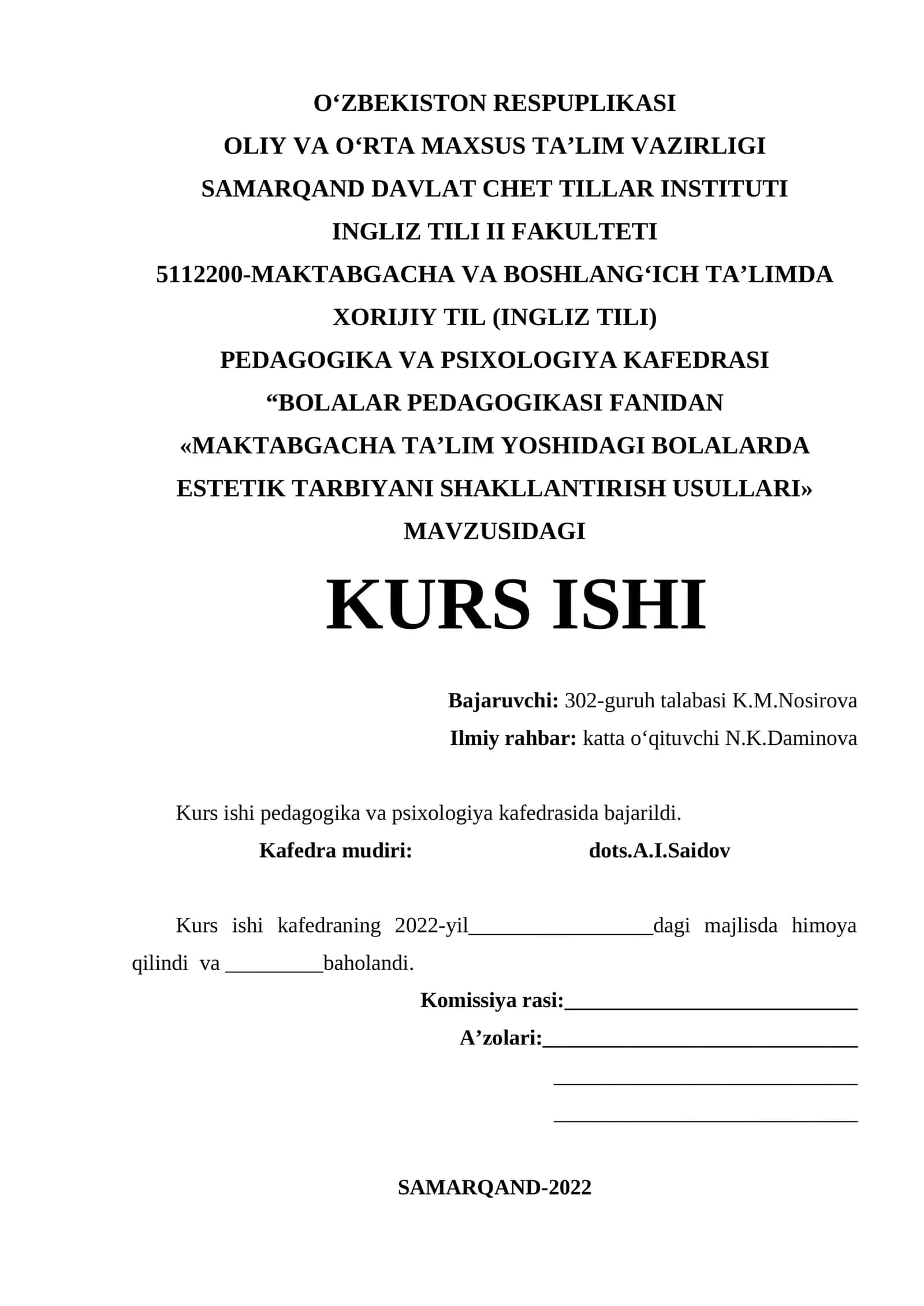 MAKTABGACHA TA'LIM YOSHIDAGI BOLALARDA ESTETIK TARBIYANI SHAKLLANTIRISH USULLARI