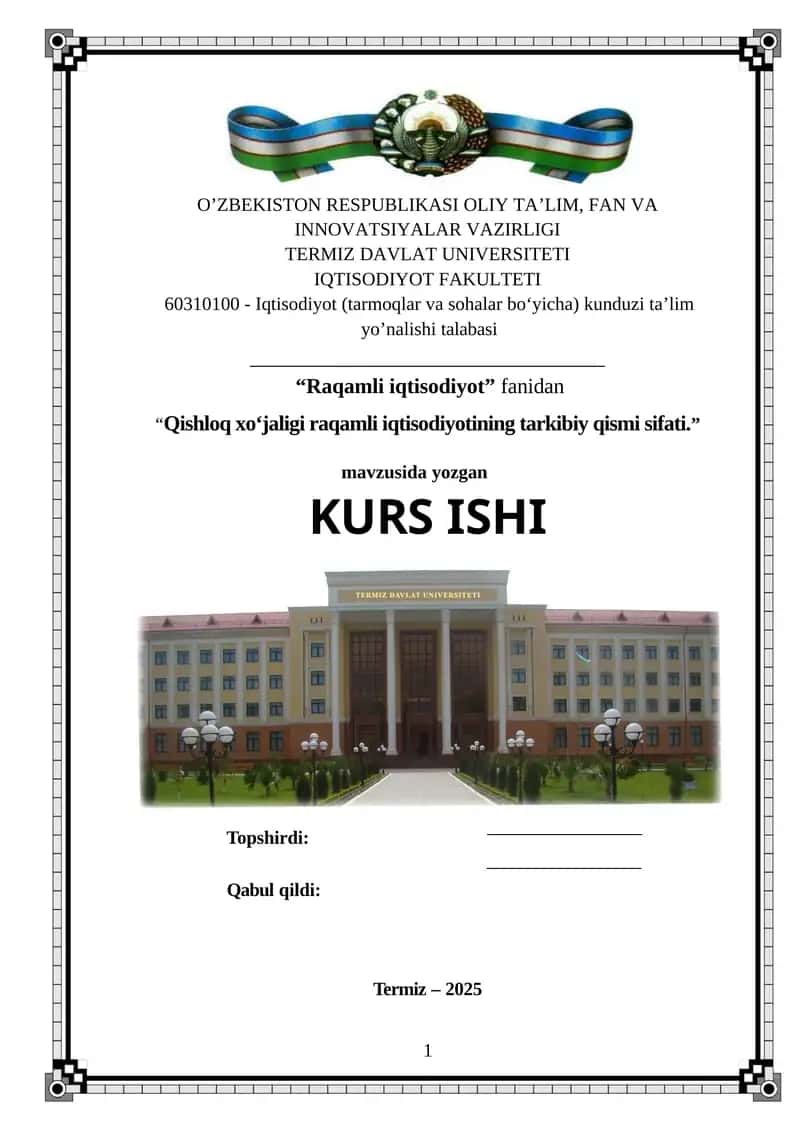 Qishloq xoʻjaligi raqamli iqtisodiyotining tarkibiy qismi sifati