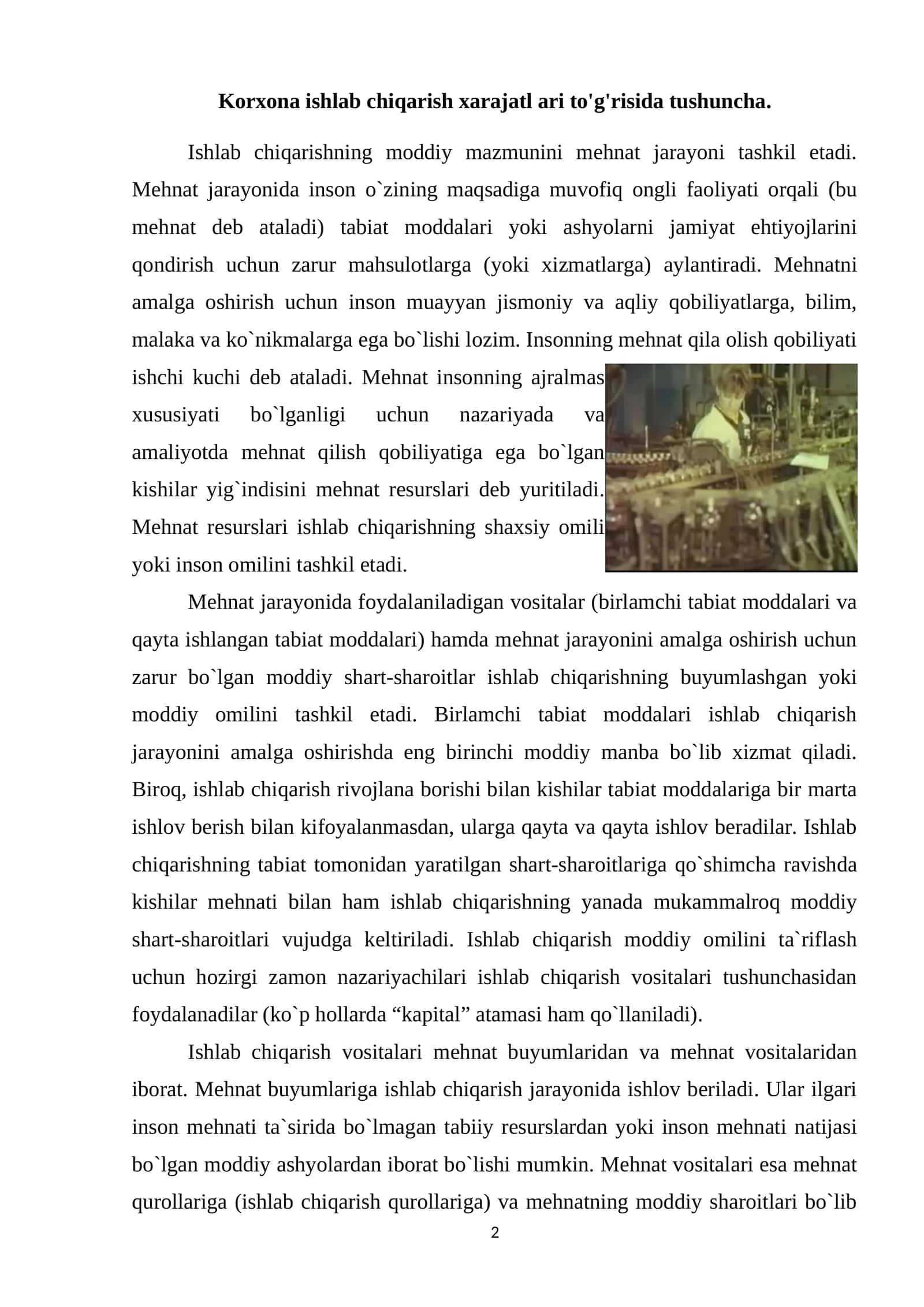 Mehnat jarayonining moddiy mazmuni