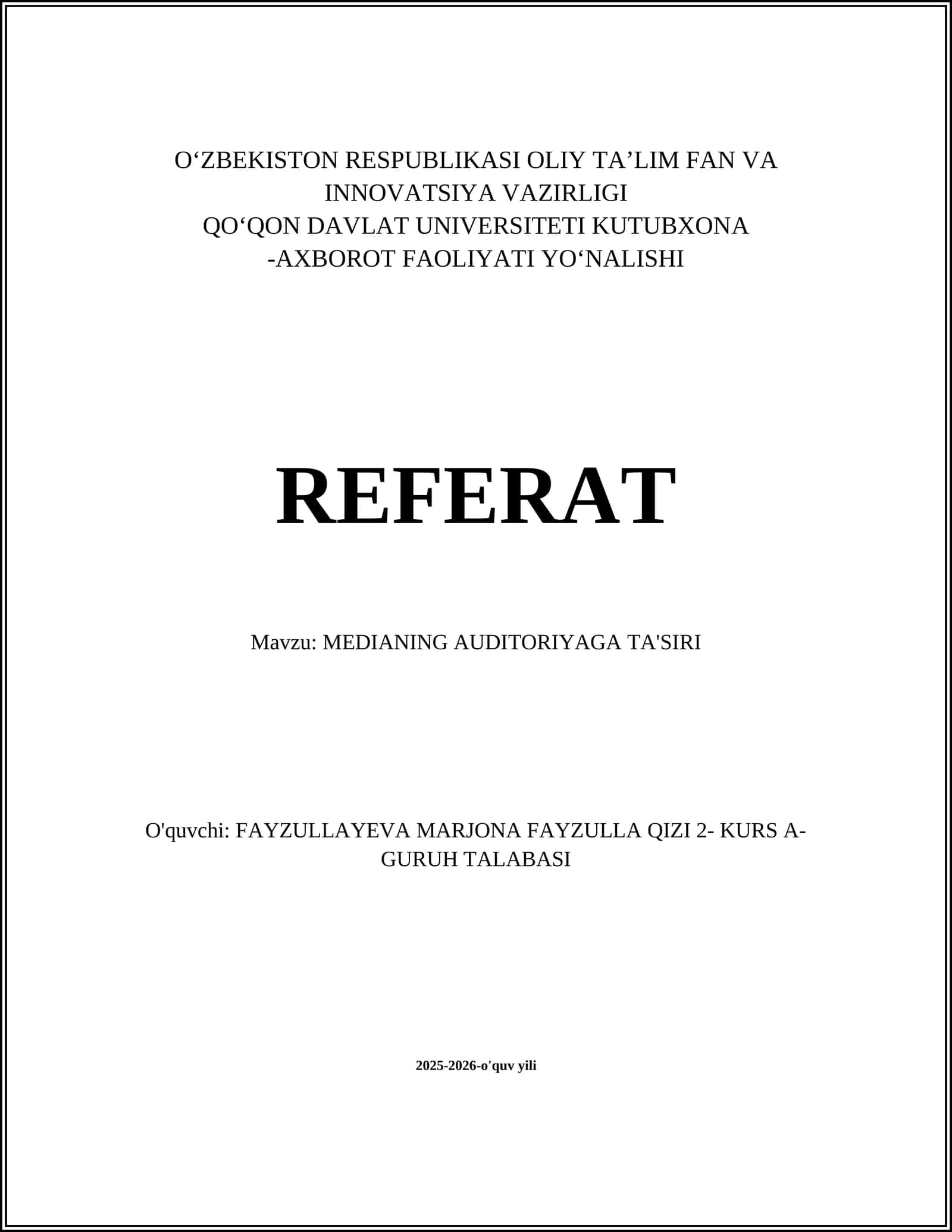 MEDIANING AUDITORIYAGA TA'SIRI