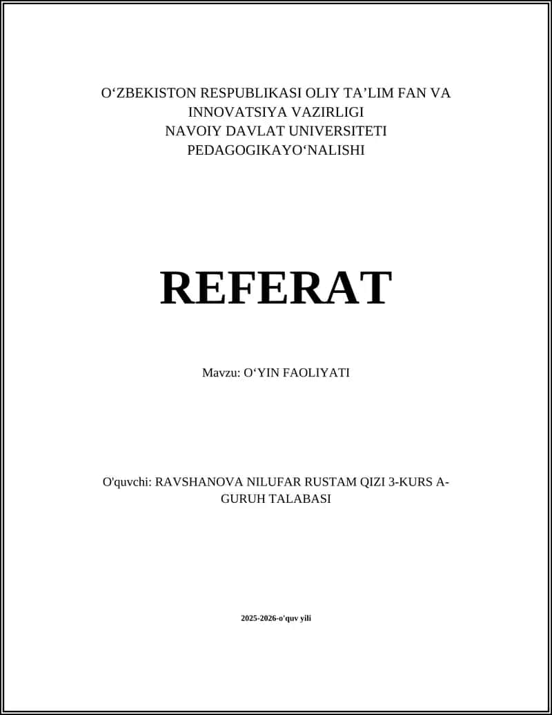 Oʻyin faoliyati
